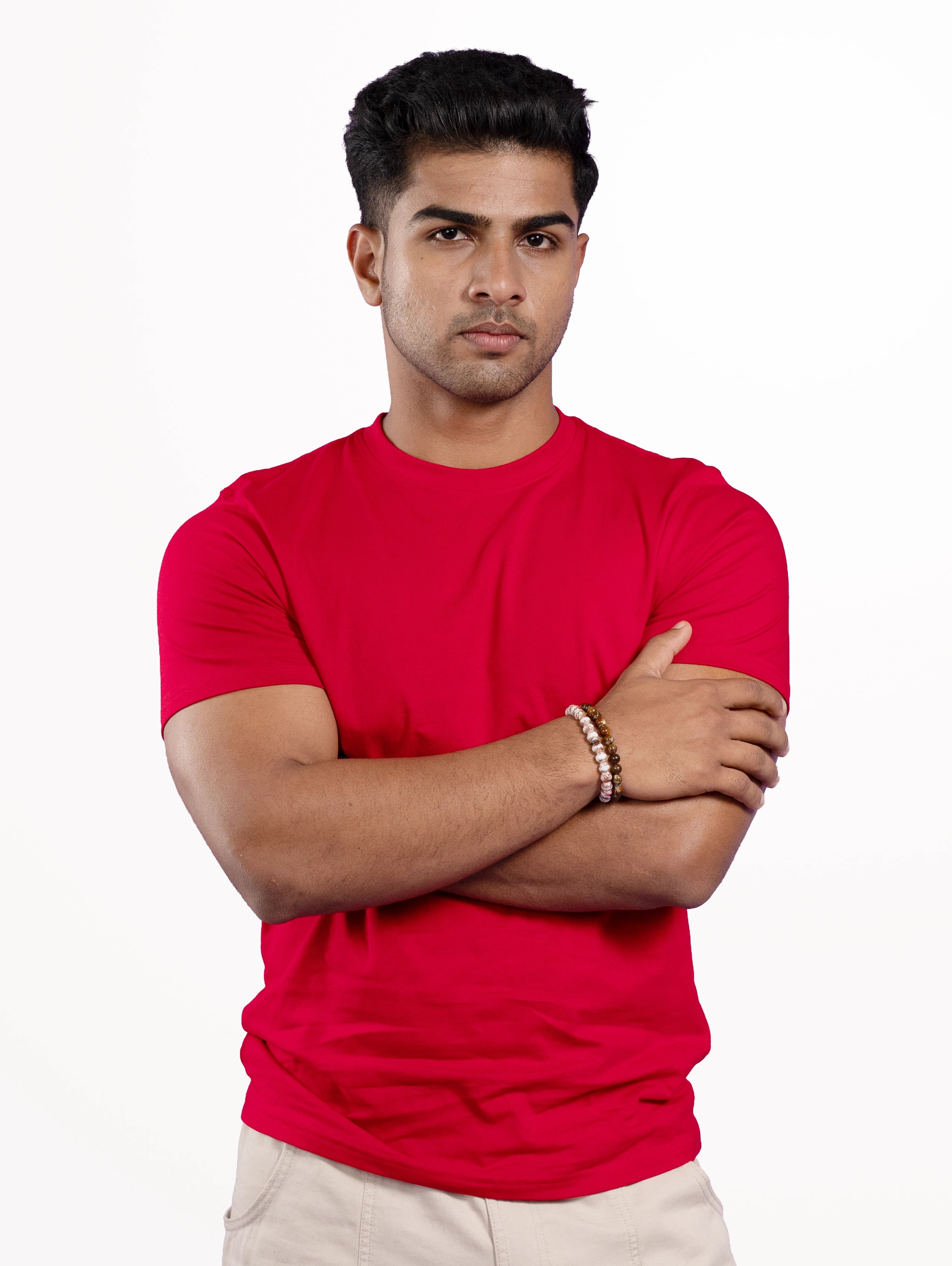 Custom Men’s Cotton Regular Fit Round Neck Half Sleeve T-Shirt - Red