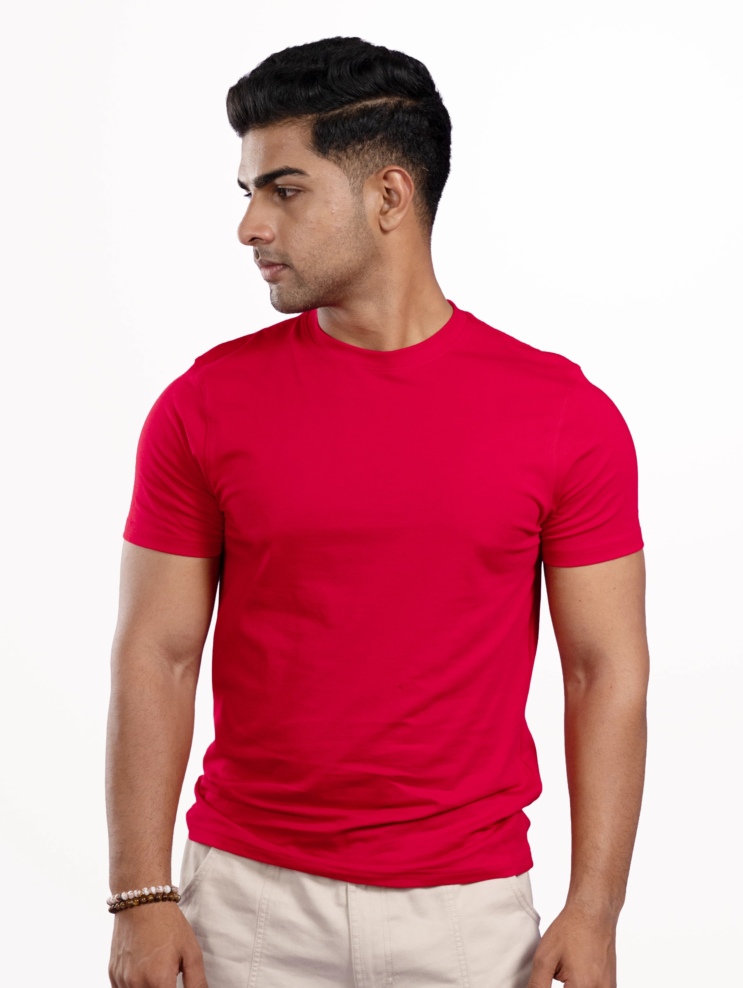 Custom Men’s Cotton Regular Fit Round Neck Half Sleeve T-Shirt - Red