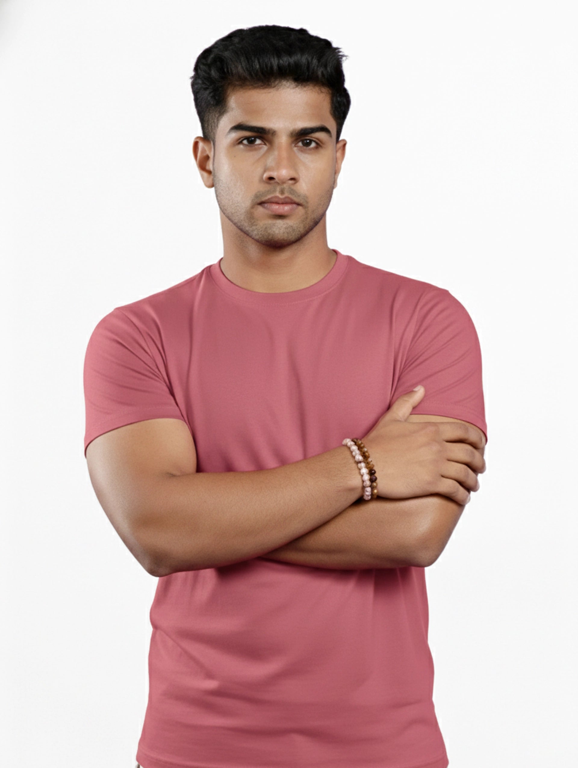 Custom Men’s Cotton Regular Fit Round Neck Half Sleeve T-Shirt - Dusty Pink