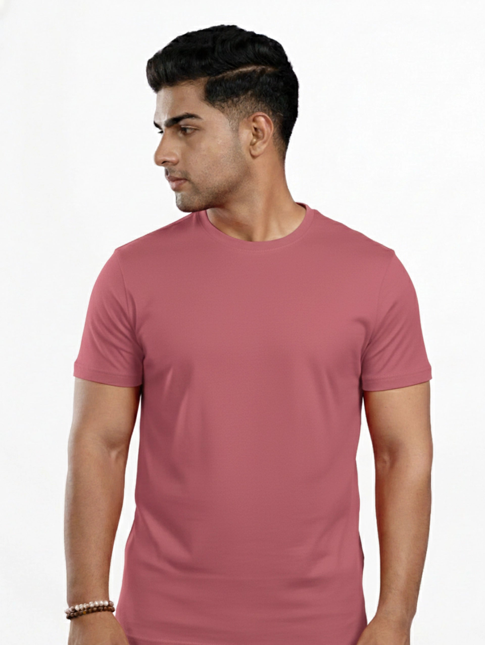 Custom Men’s Cotton Regular Fit Round Neck Half Sleeve T-Shirt - Dusty Pink