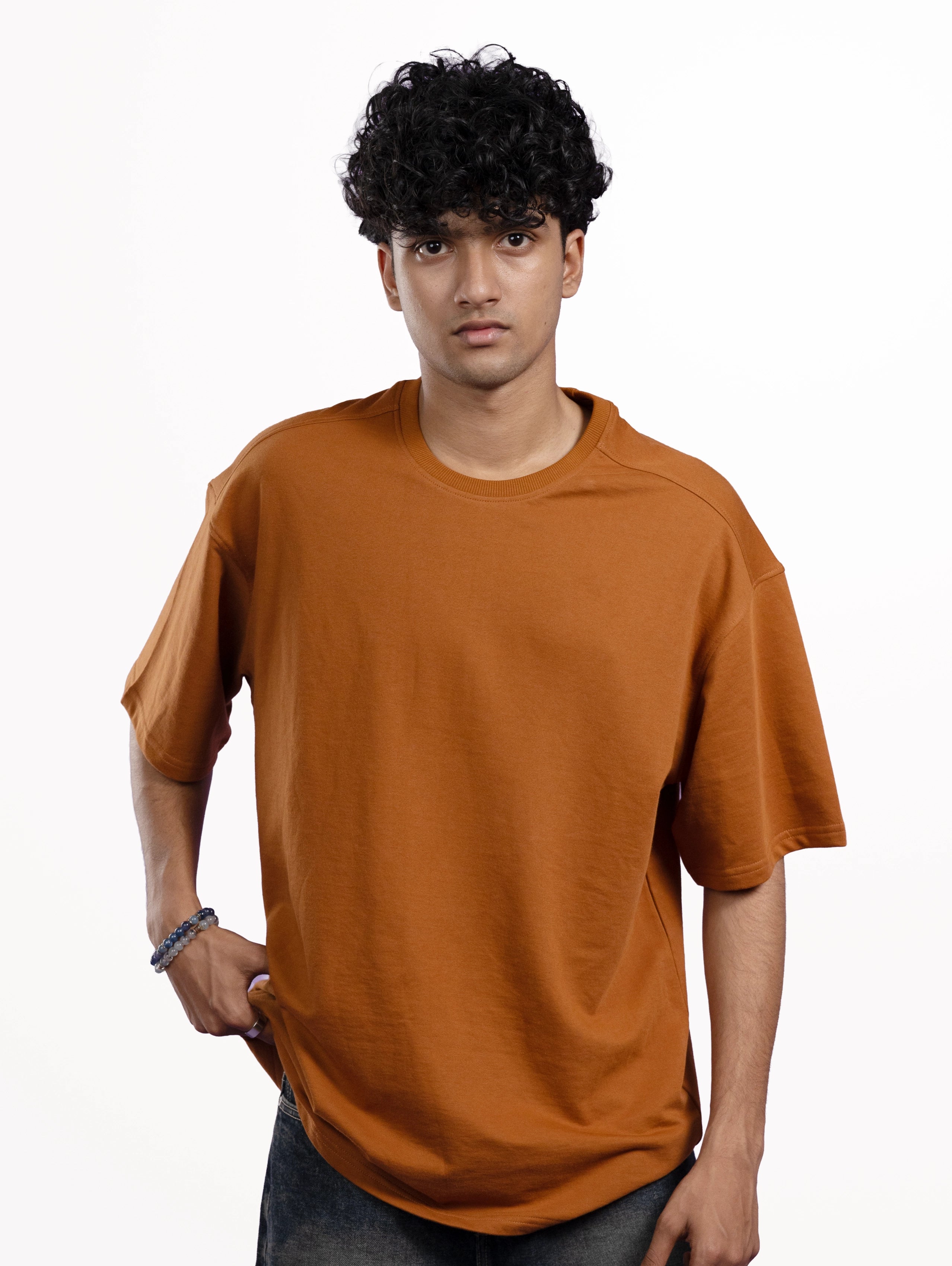 Custom Men’s Cozy Knit Oversized Round Neck Half Sleeve T-Shirt - Brown