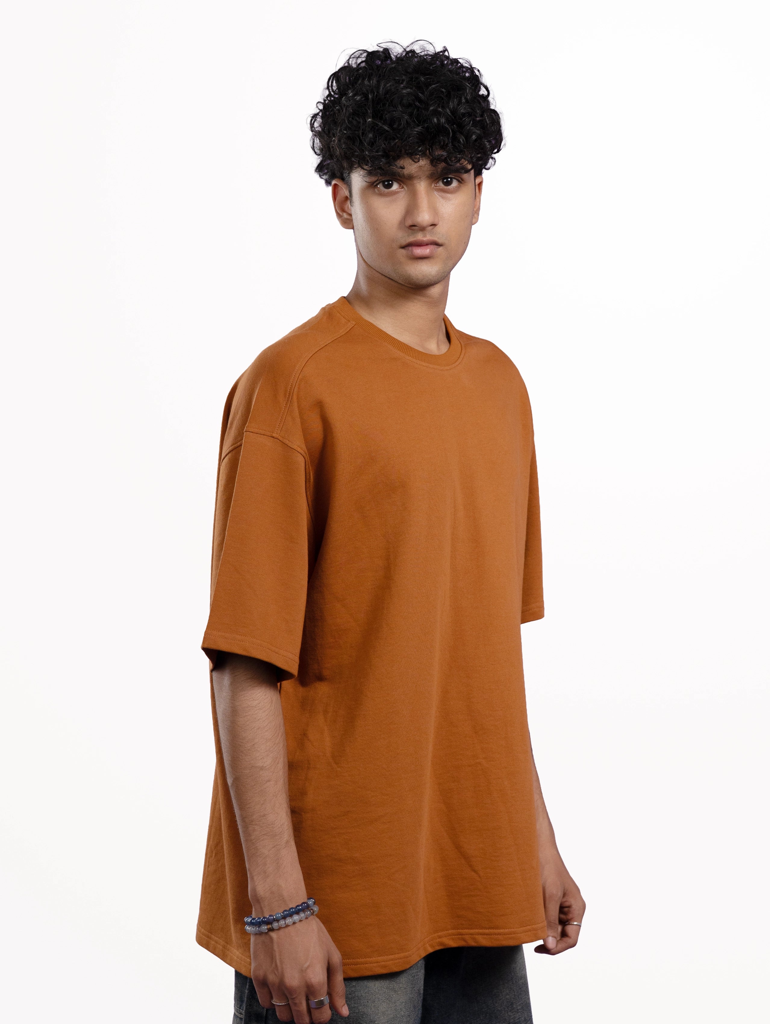 Custom Men’s Cozy Knit Oversized Round Neck Half Sleeve T-Shirt - Brown