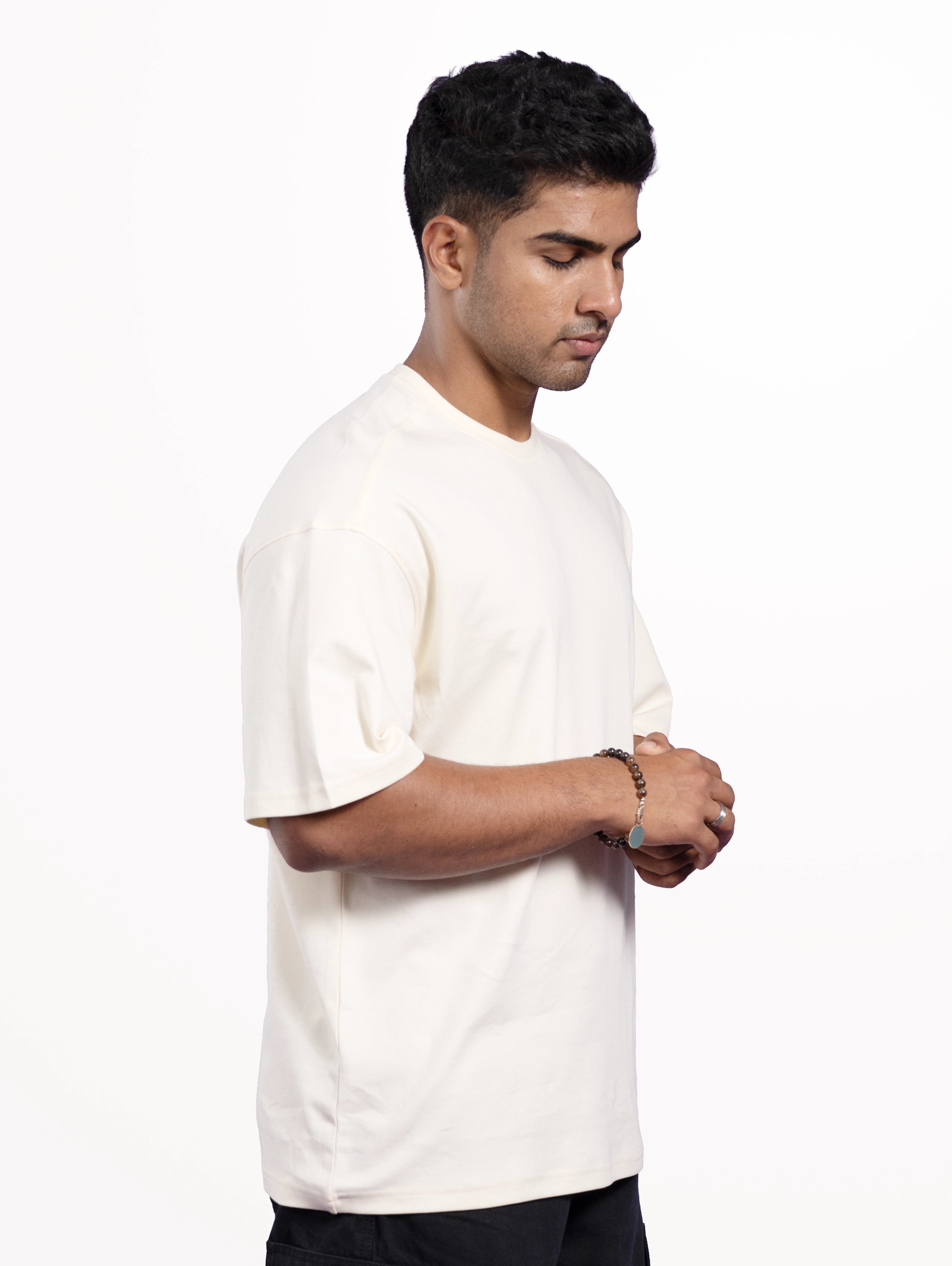 Custom Men’s Cozy Knit Oversized Round Neck Half Sleeve T-Shirt - Off White