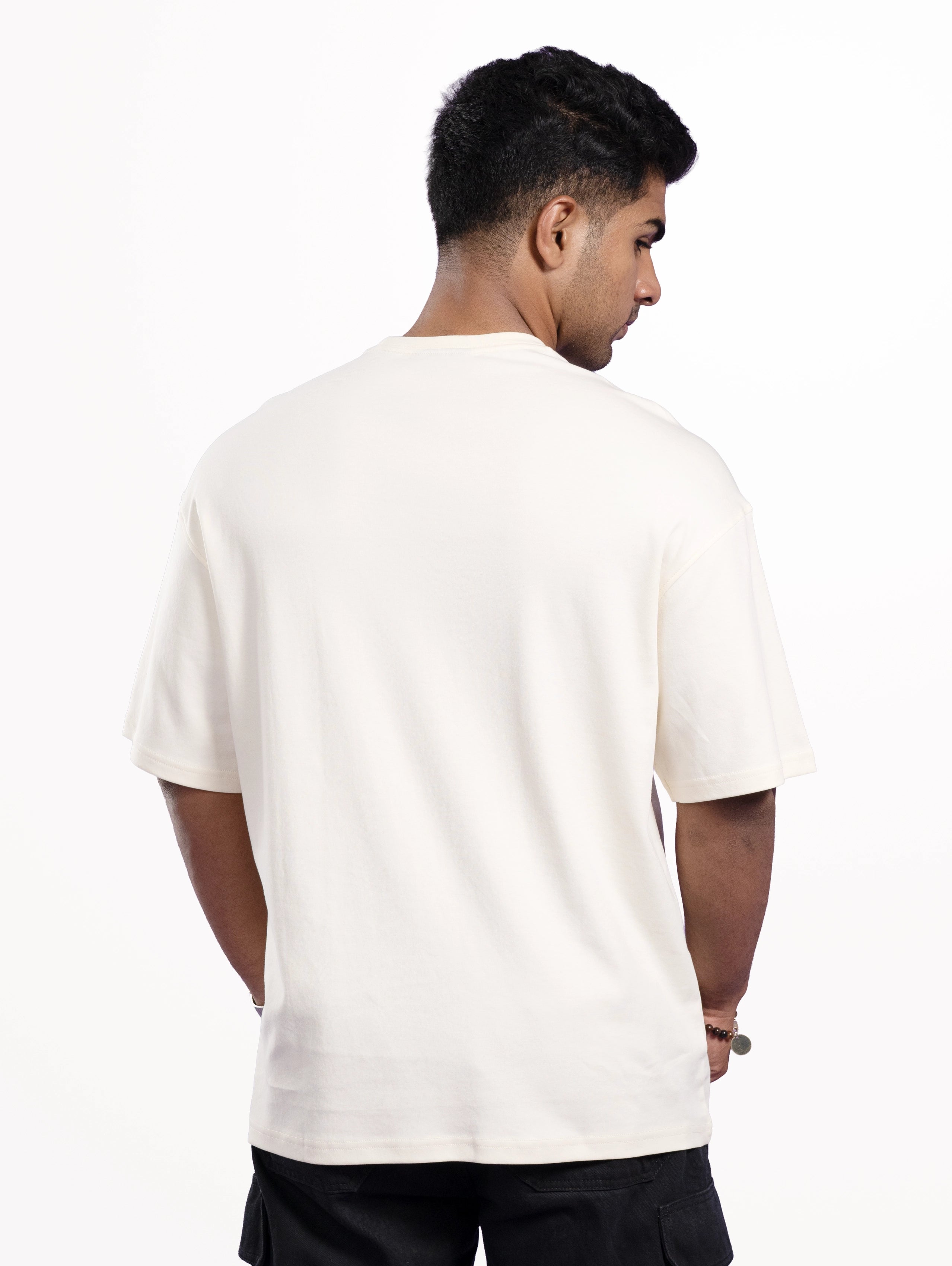 Custom Cozy Knit Oversized Round Neck Half Sleeve T-Shirt - Off White