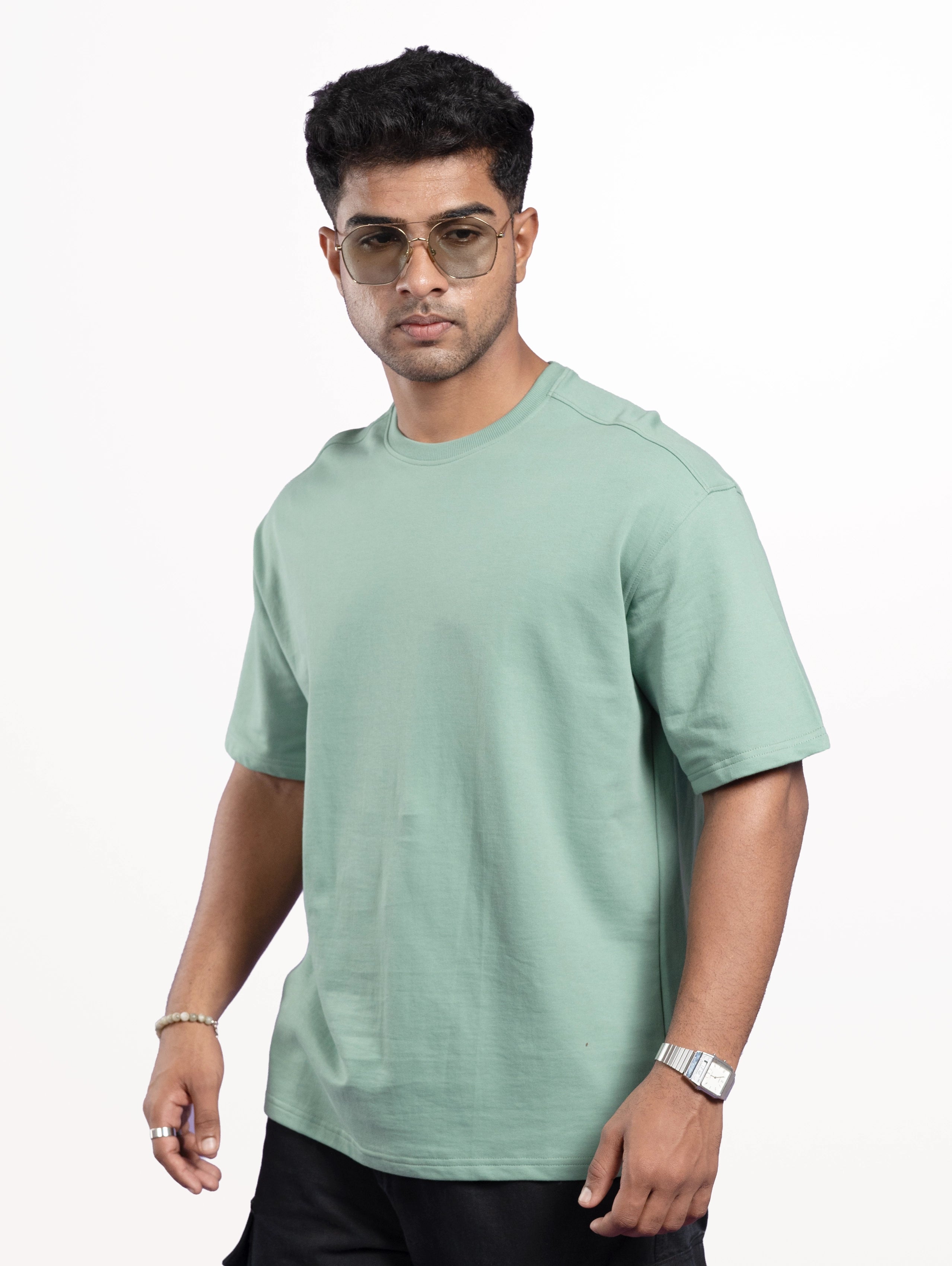 Custom Men’s Cozy Knit Oversized Round Neck Half Sleeve T-Shirt - Pista