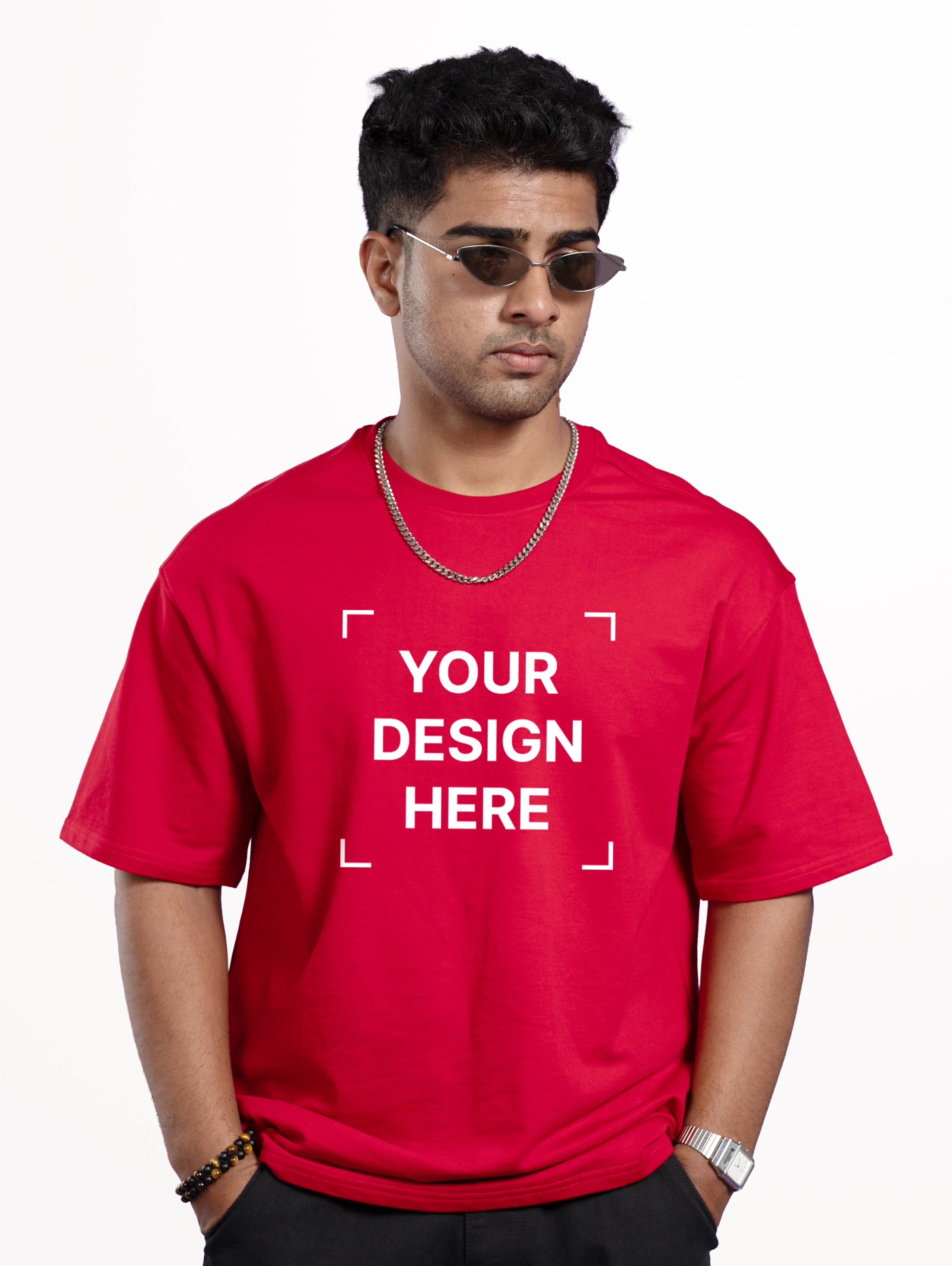 Custom Cozy Knit Oversized Round Neck Half Sleeve T-Shirt - Red