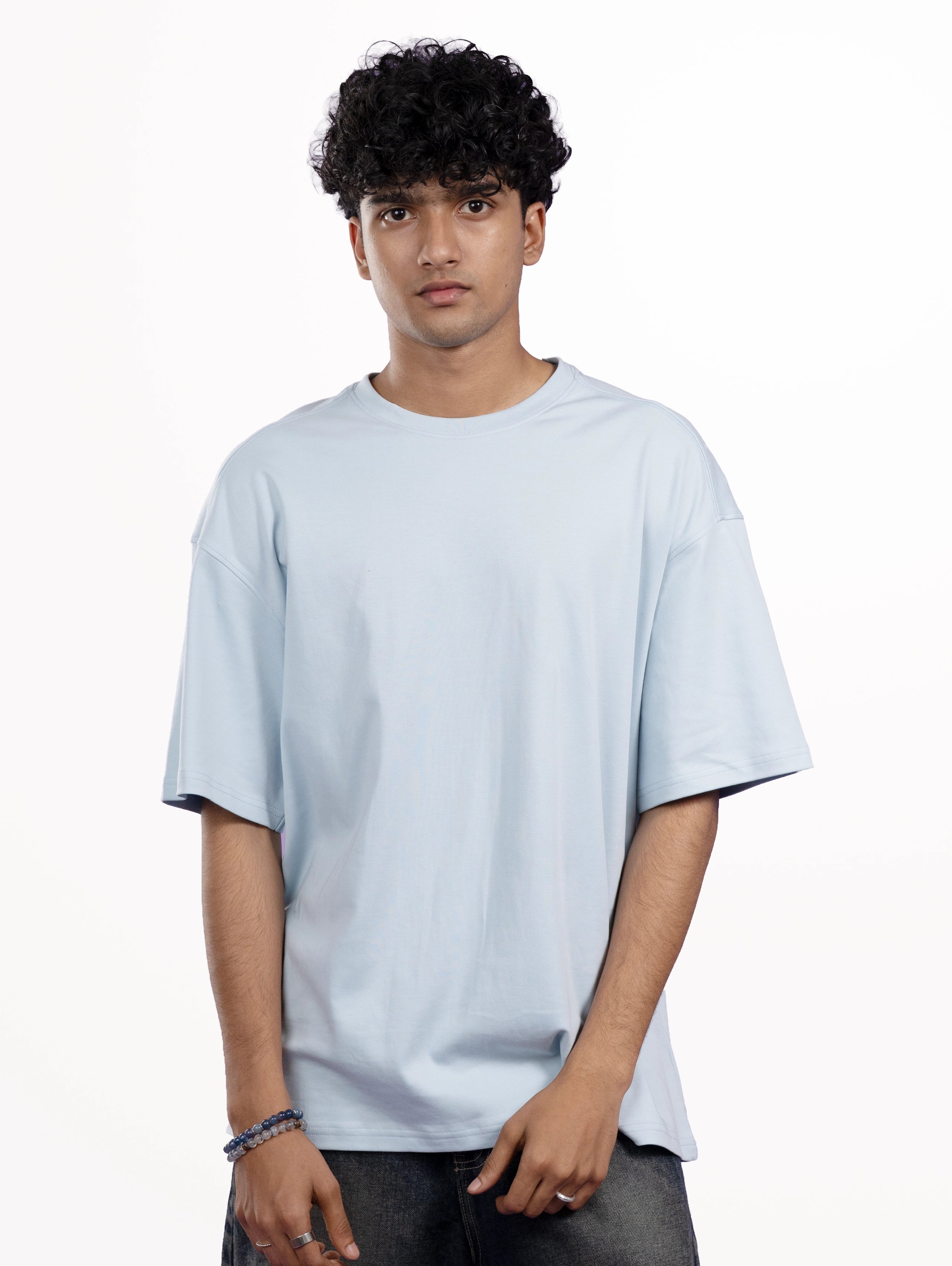 Custom Men’s Cozy Knit Oversized Round Neck Half Sleeve T-Shirt - Sky Blue