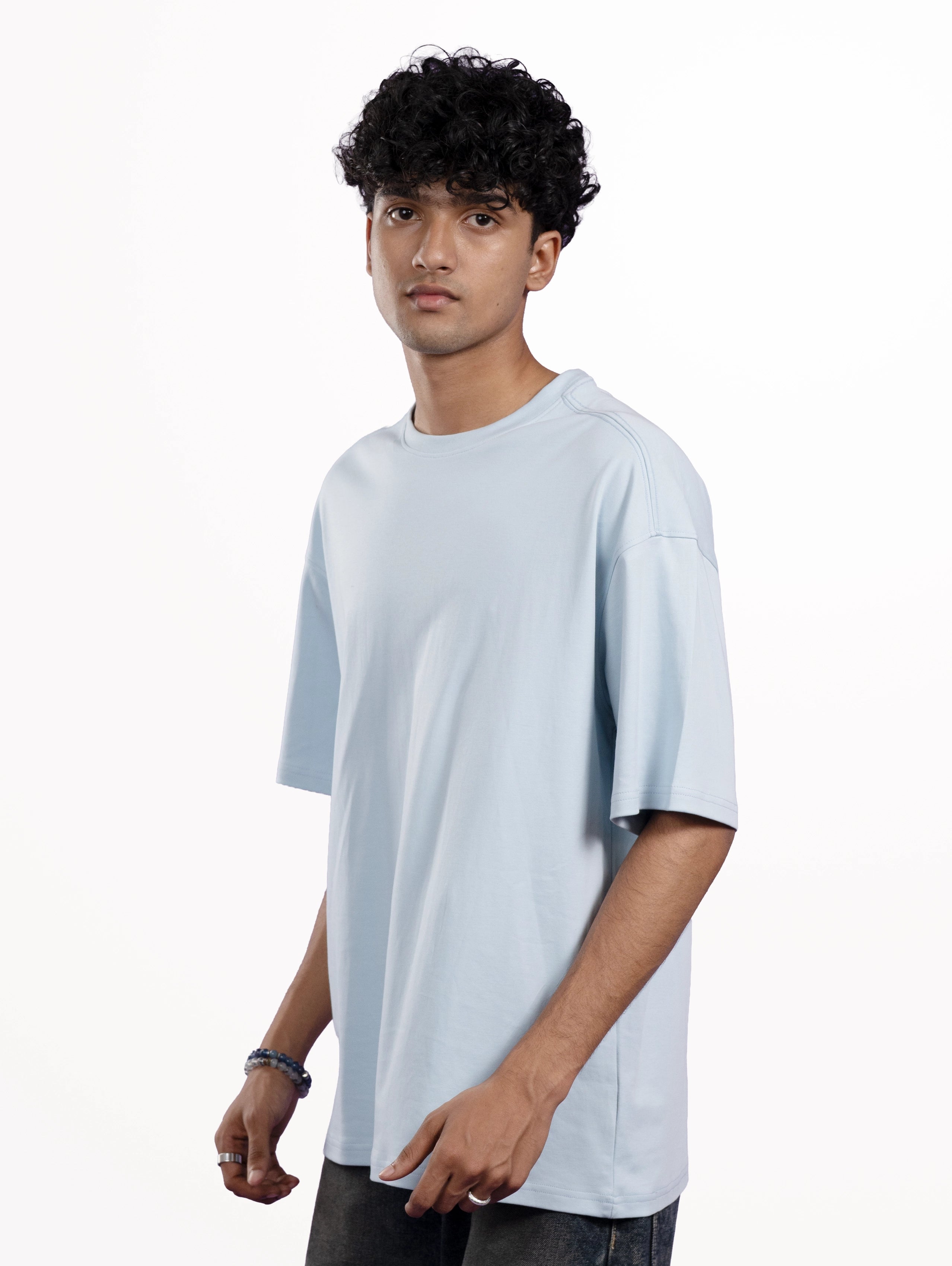 Custom Men’s Cozy Knit Oversized Round Neck Half Sleeve T-Shirt - Sky Blue