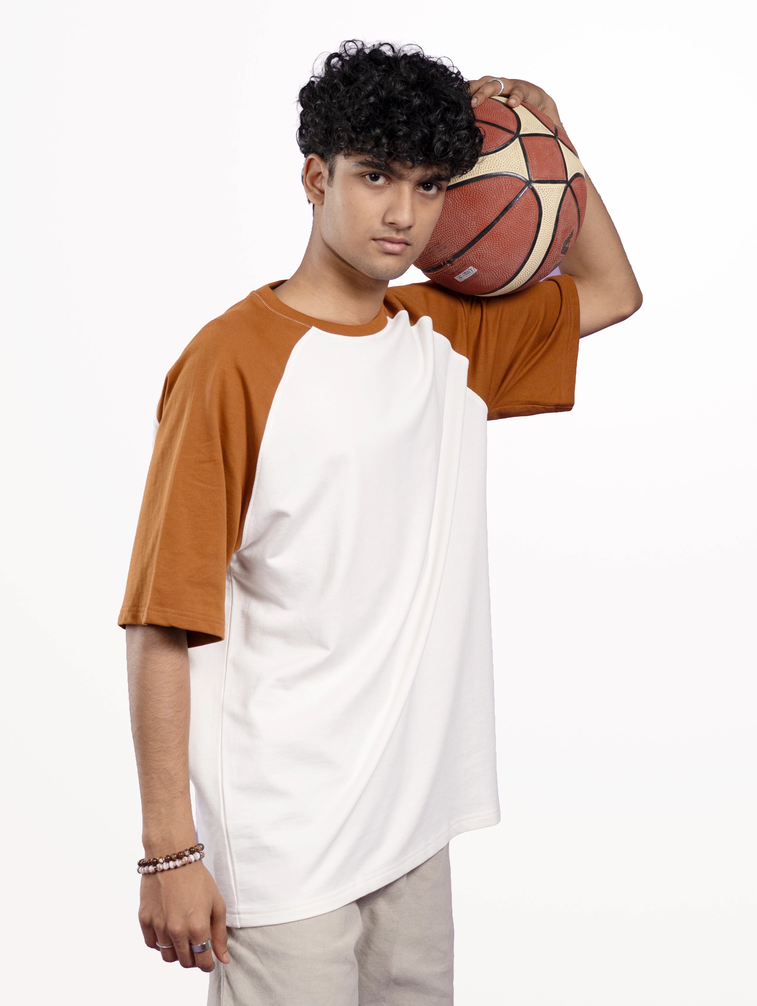 Custom Men’s Cozy Knit Raglan Oversized Round Neck Half Sleeve T-Shirt - Off White