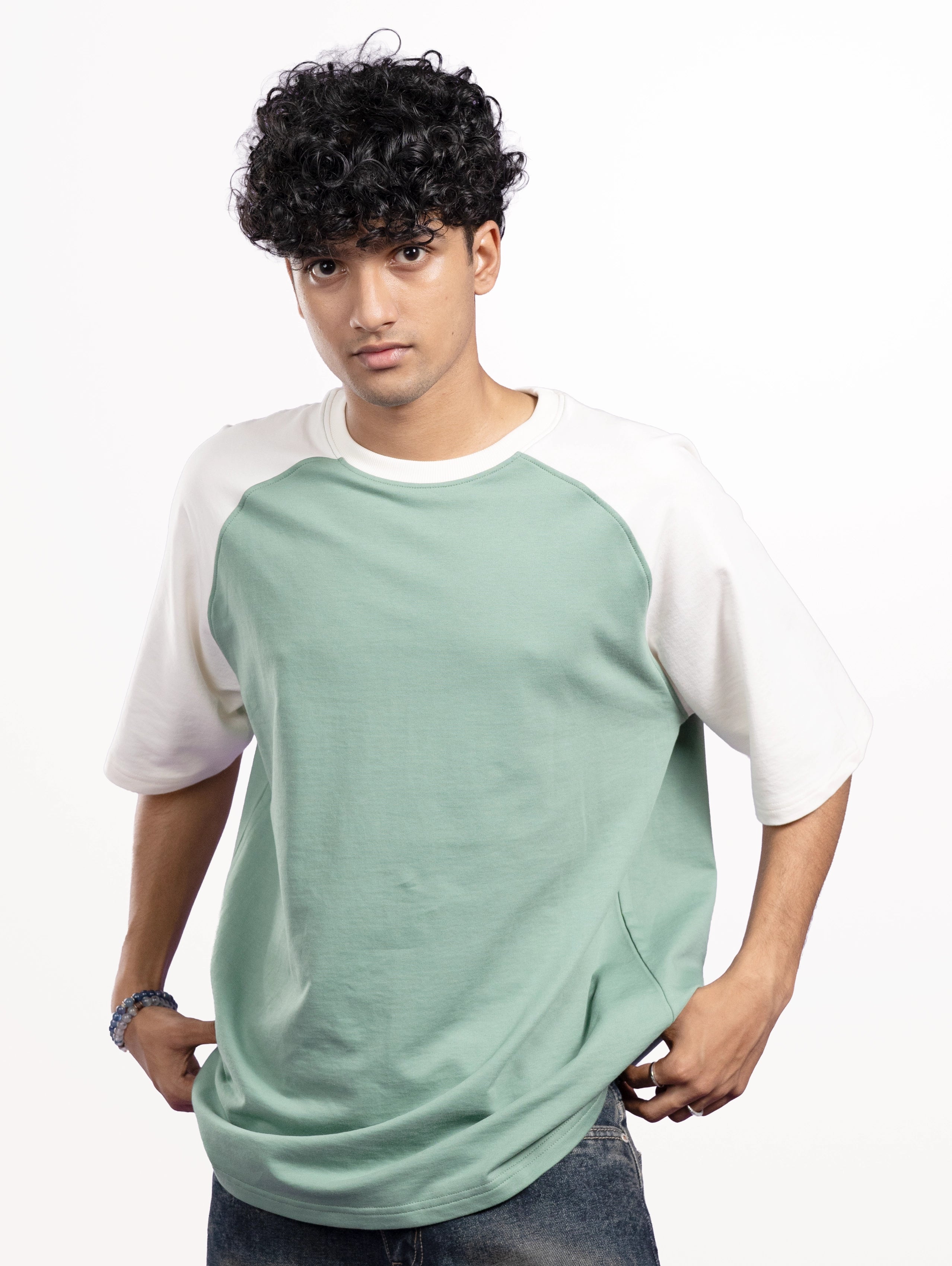 Custom Men’s Cozy Knit Raglan Oversized Round Neck Half Sleeve T-Shirt - Pista