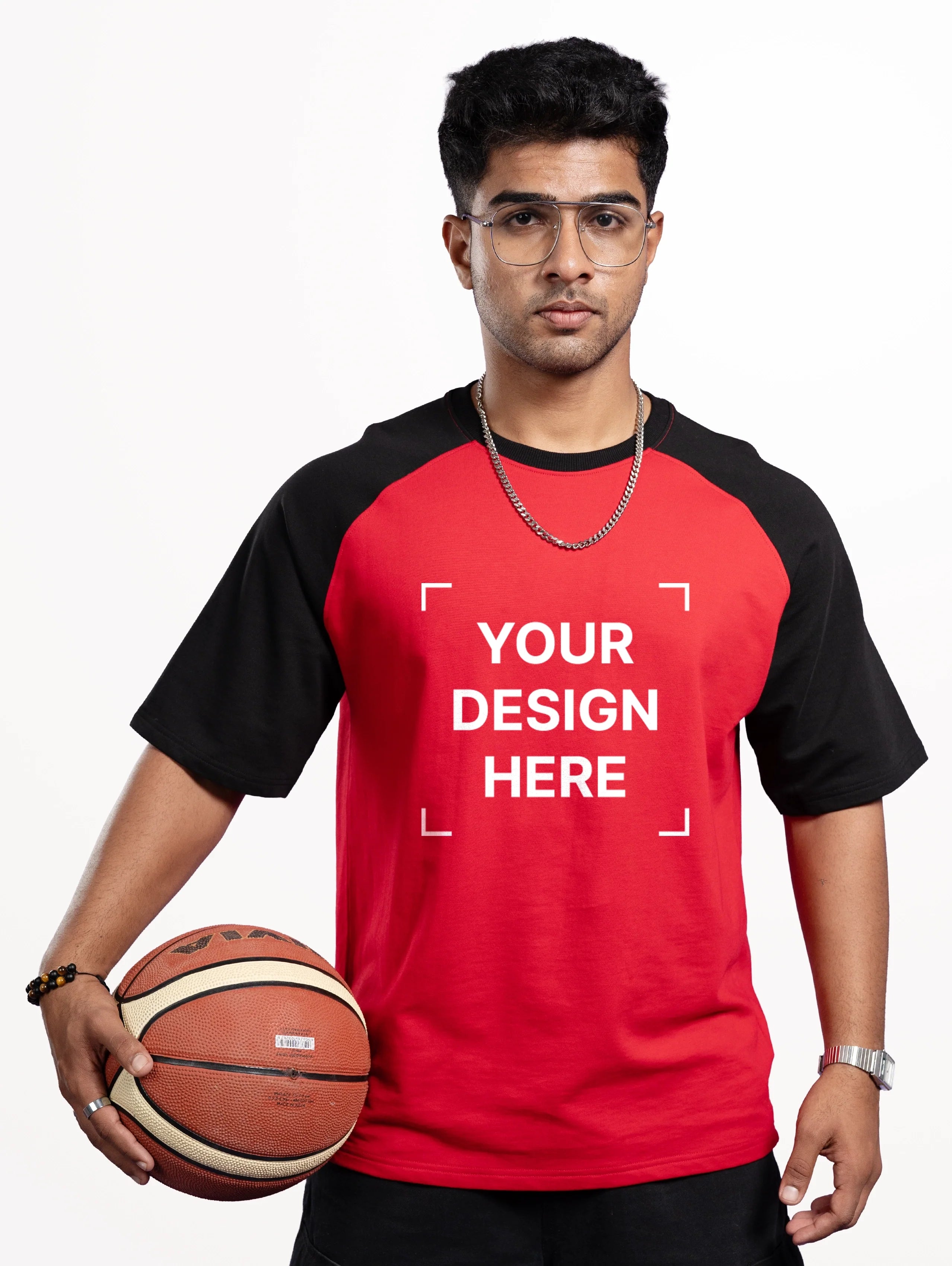 French Terry Raglan Sleeve Oversized T-Shirt - Red