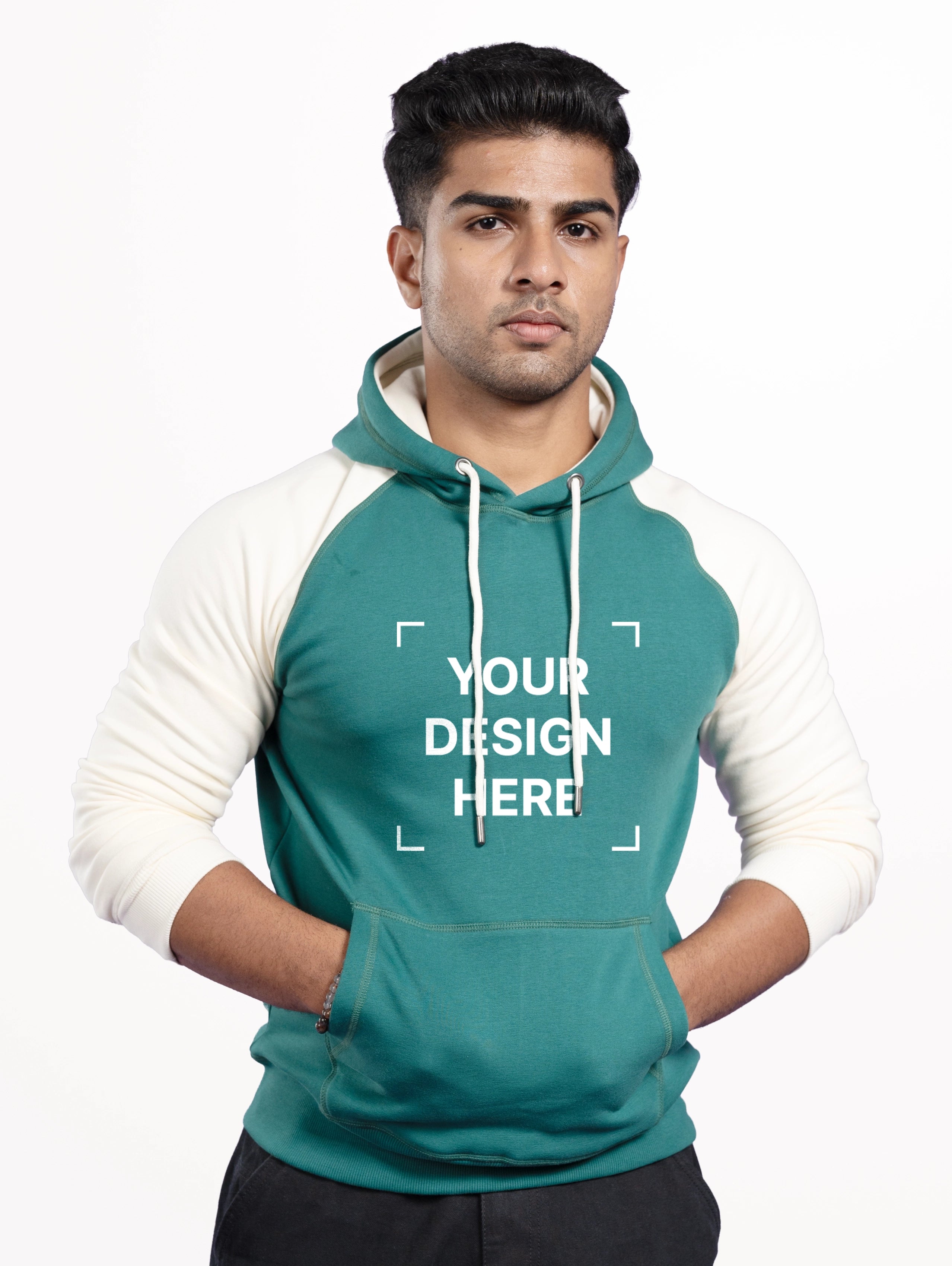 Custom Men’s Raglan Sleeve Premium Pullover Hoodie - Off-White