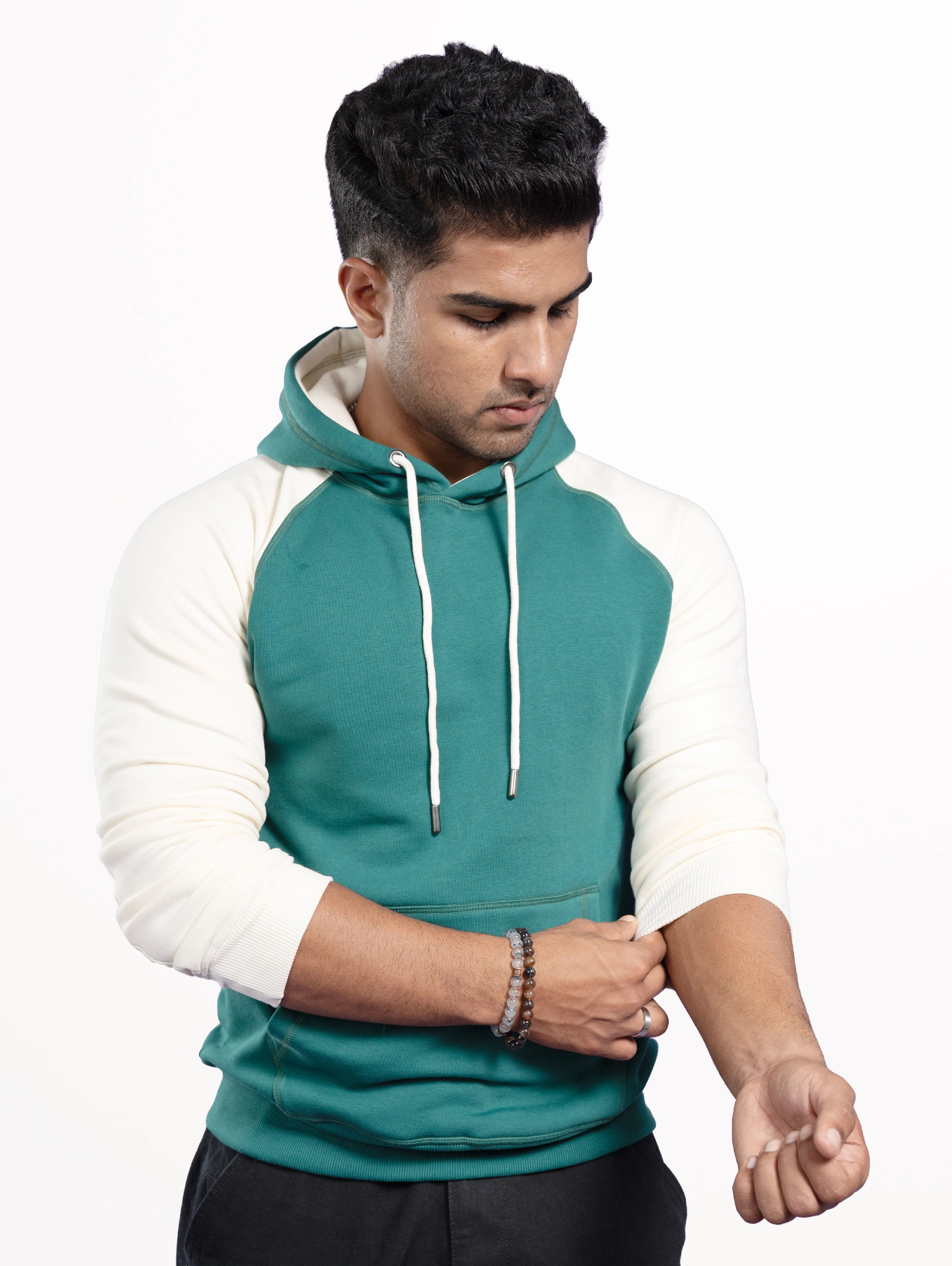 Custom Men’s Raglan Sleeve Premium Pullover Hoodie - Off-White