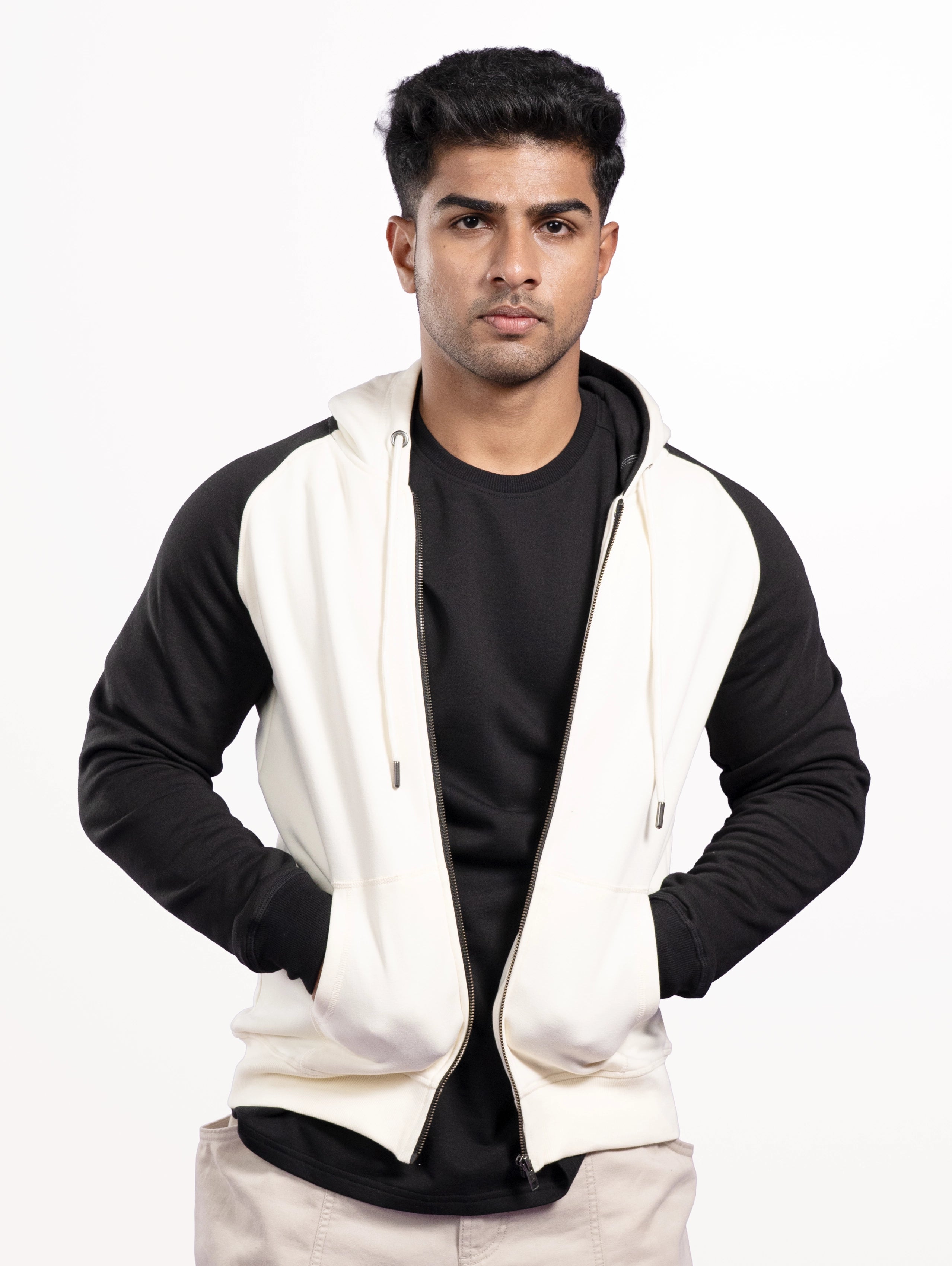 Custom Men’s Raglan Sleeve Premium Zipper Hoodie - Off-White