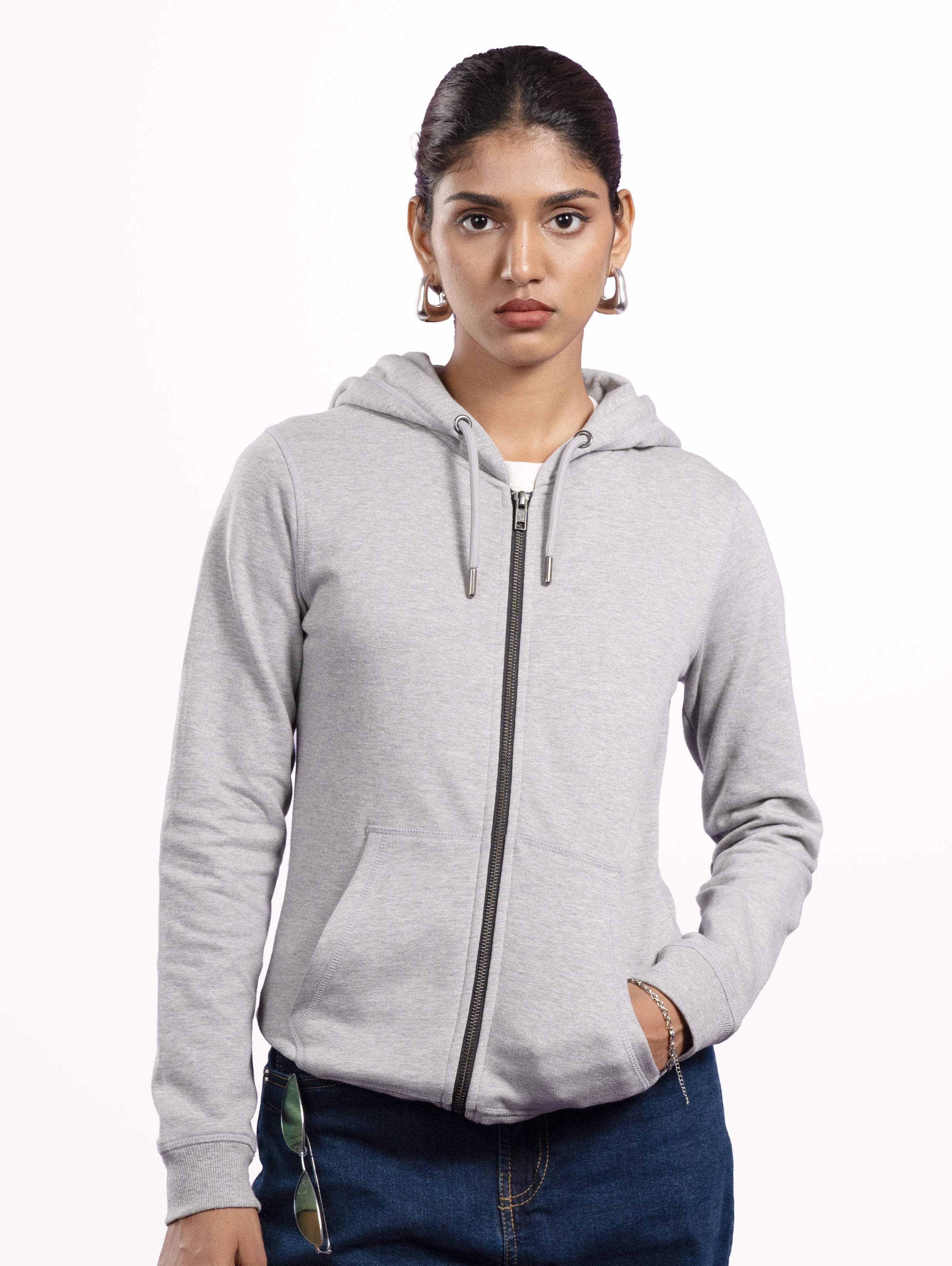 Custom Women's Classic Zipper Hoodie - Grey Melange