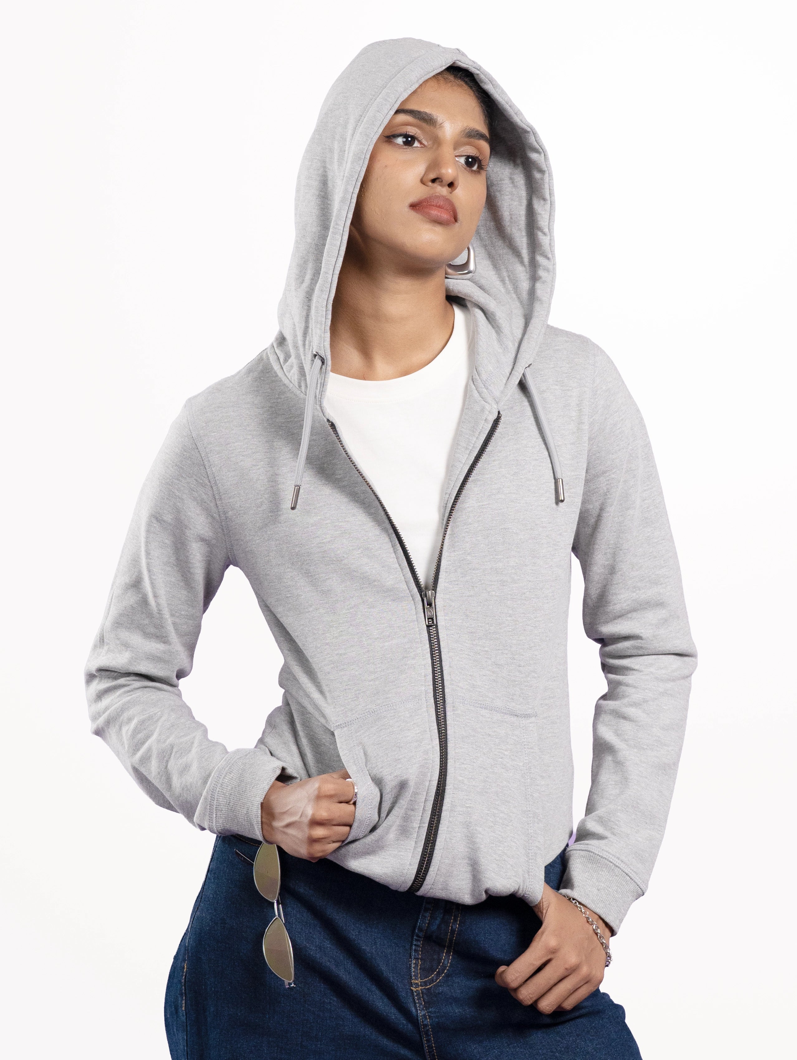 Custom Women's Classic Zipper Hoodie - Grey Melange
