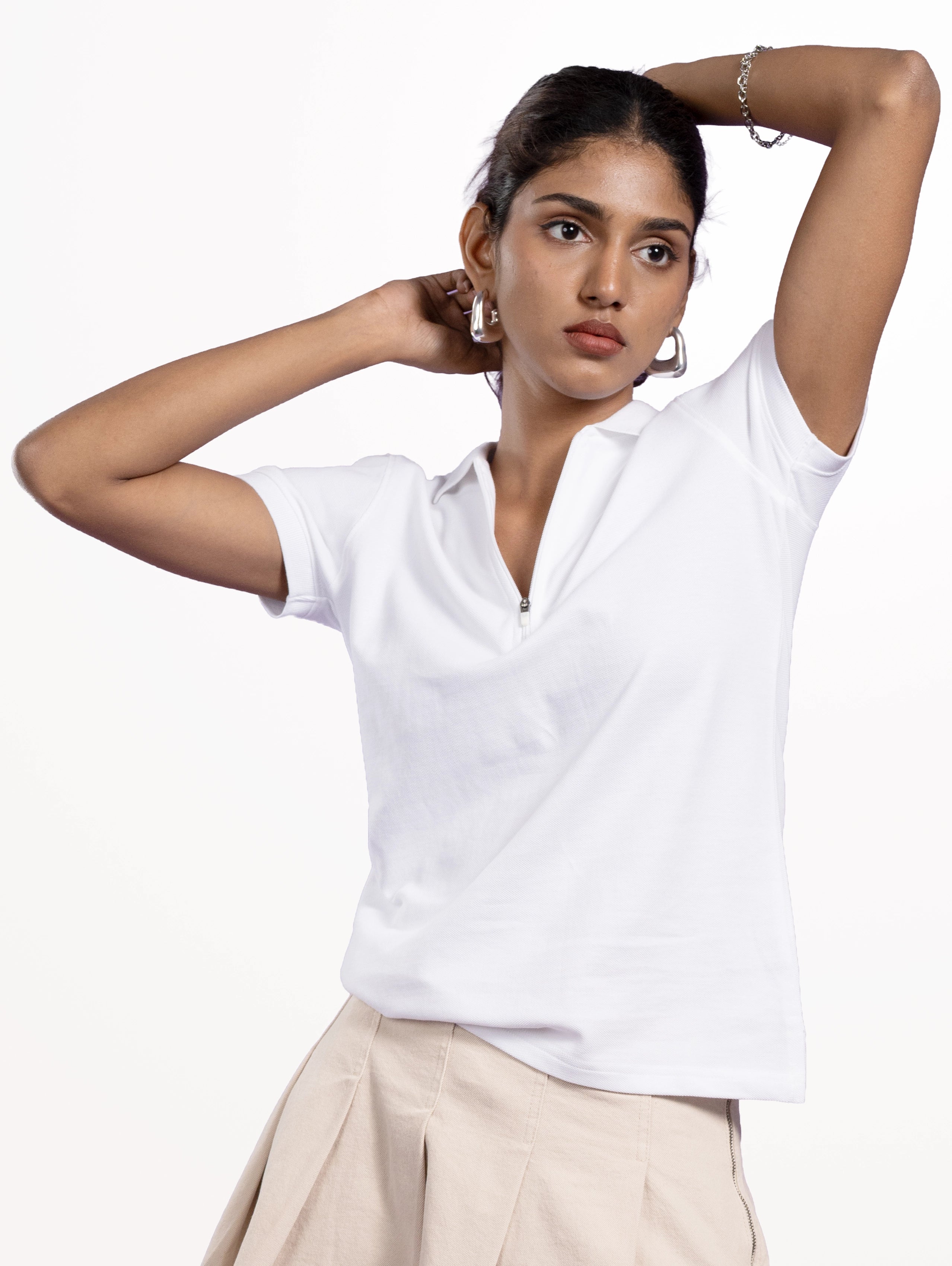 Custom Women's Classic Zipper Polo - White