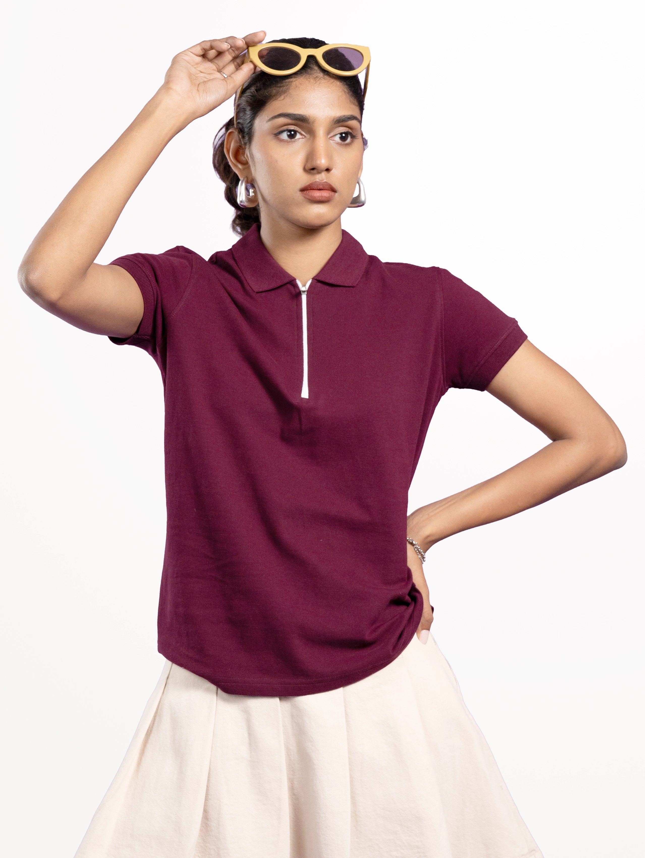 Custom Women's Classic Zipper Polo - Wine