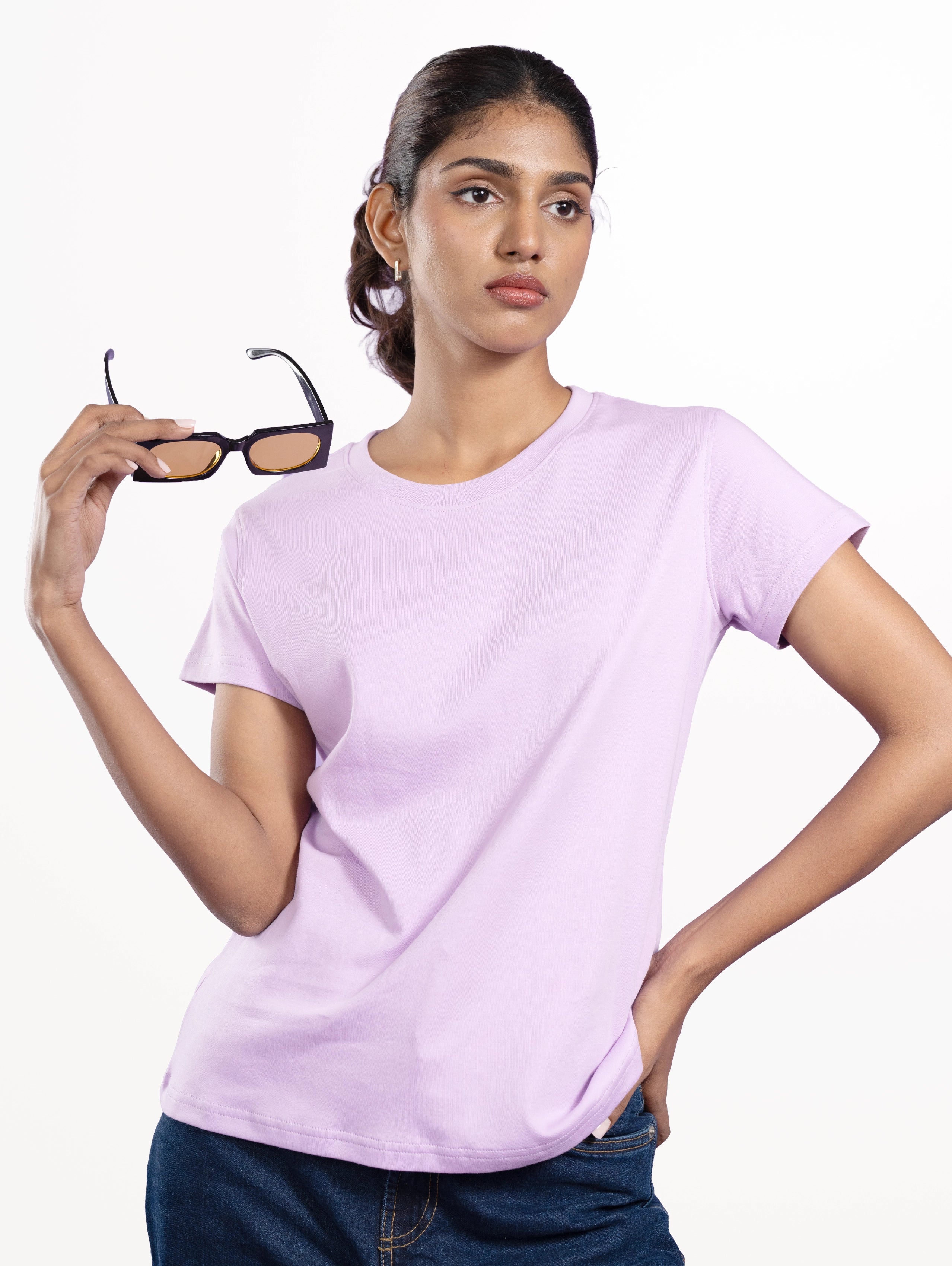Custom Women's Cotton Everyday Wear Round Neck Half Sleeve T-Shirt - Lavender