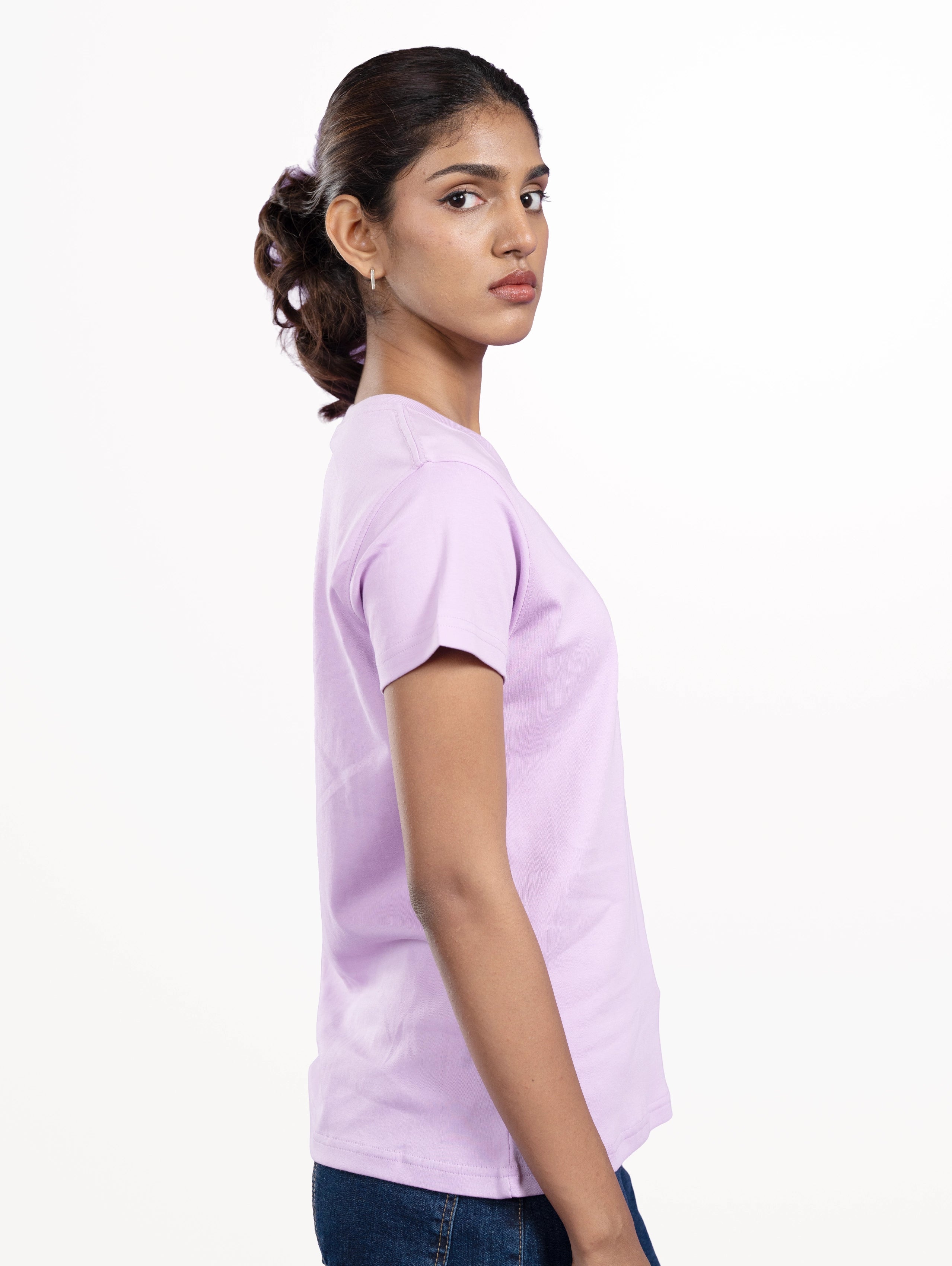 Custom Women's Cotton Everyday Wear Round Neck Half Sleeve T-Shirt - Lavender