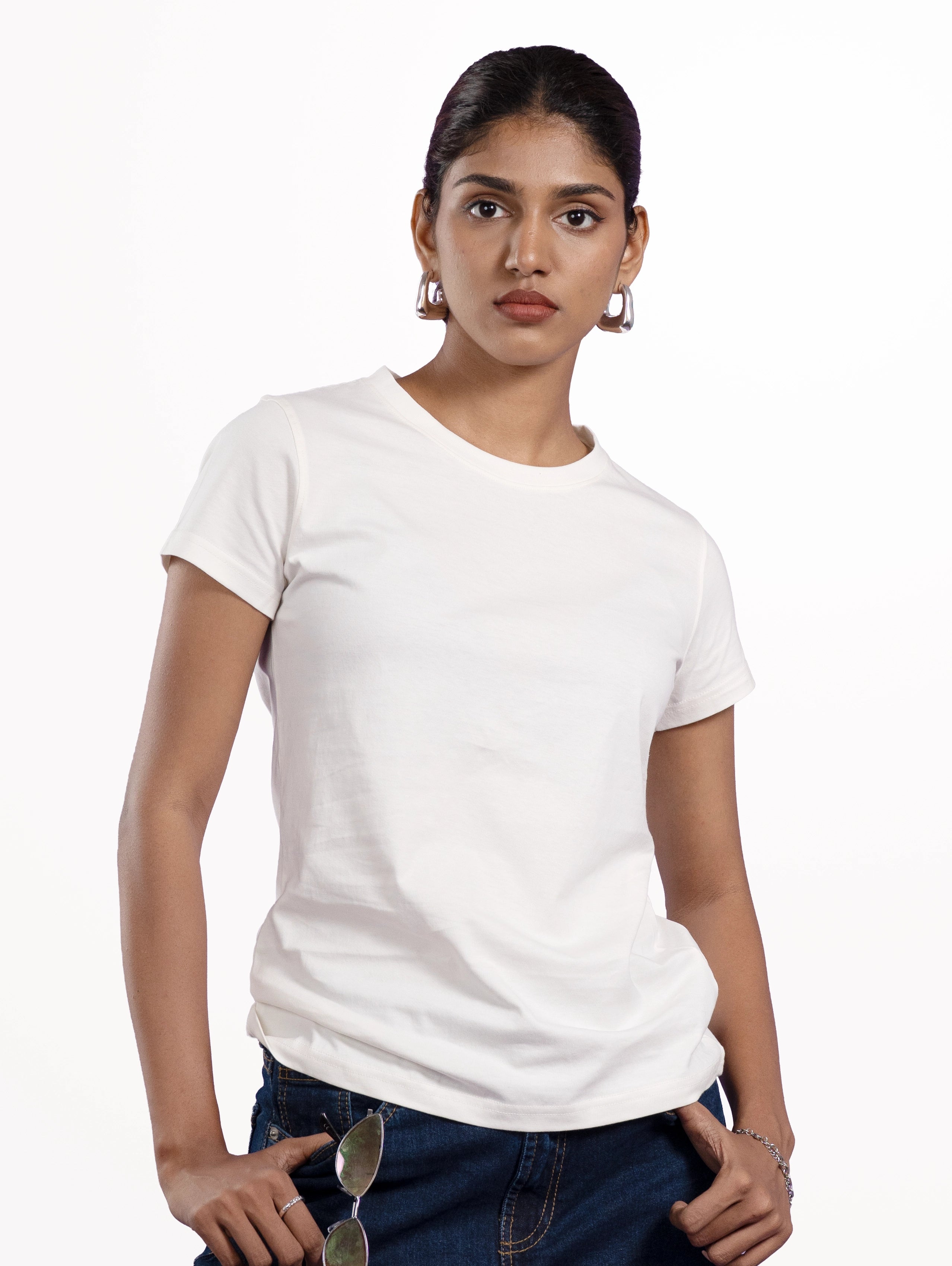 Custom Women's Cotton Everyday Wear Round Neck Half Sleeve T-Shirt - White