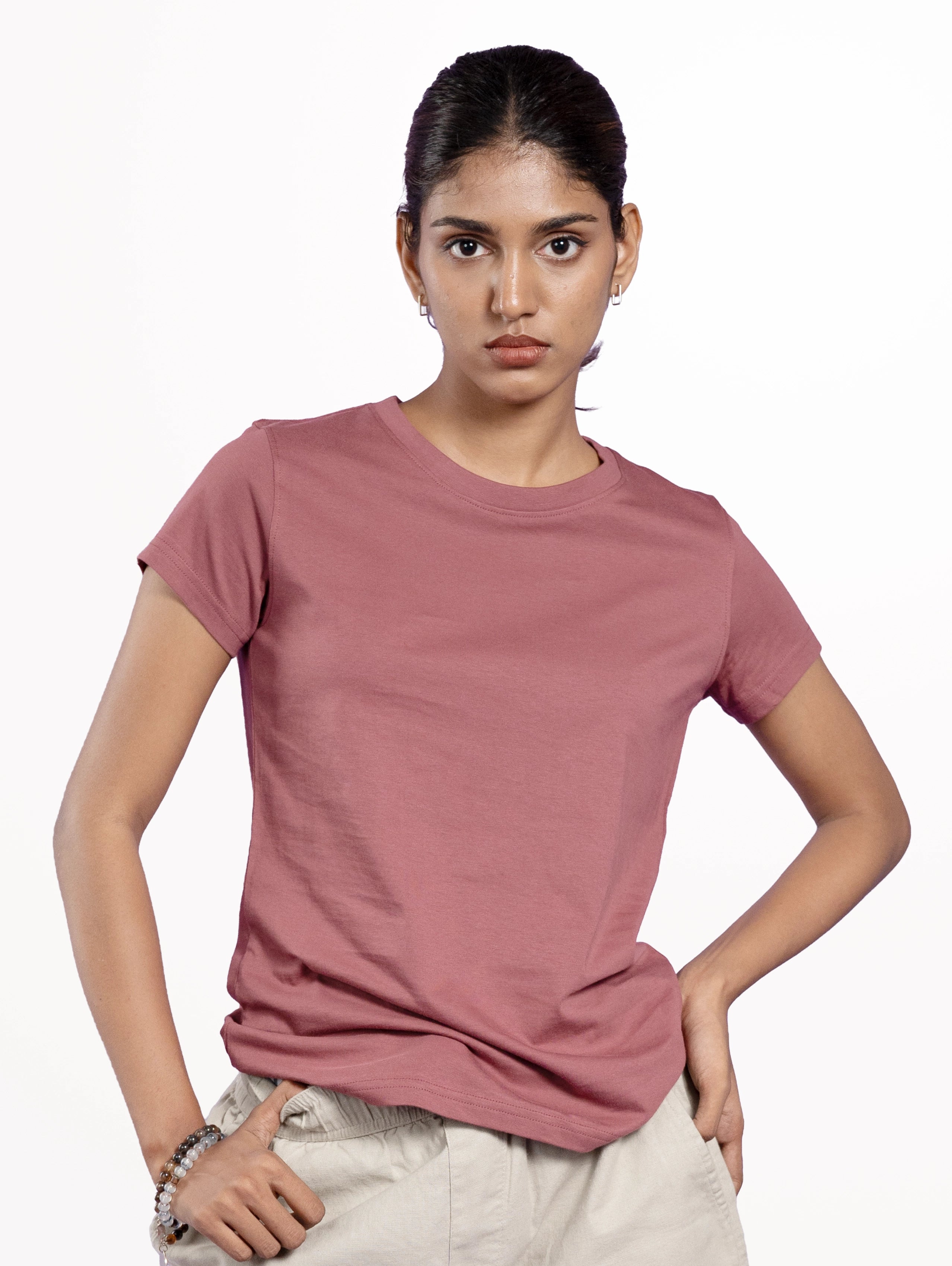 Custom Women's Cotton Regular Fit Round Neck Half Sleeve T-Shirt - Dusty Pink