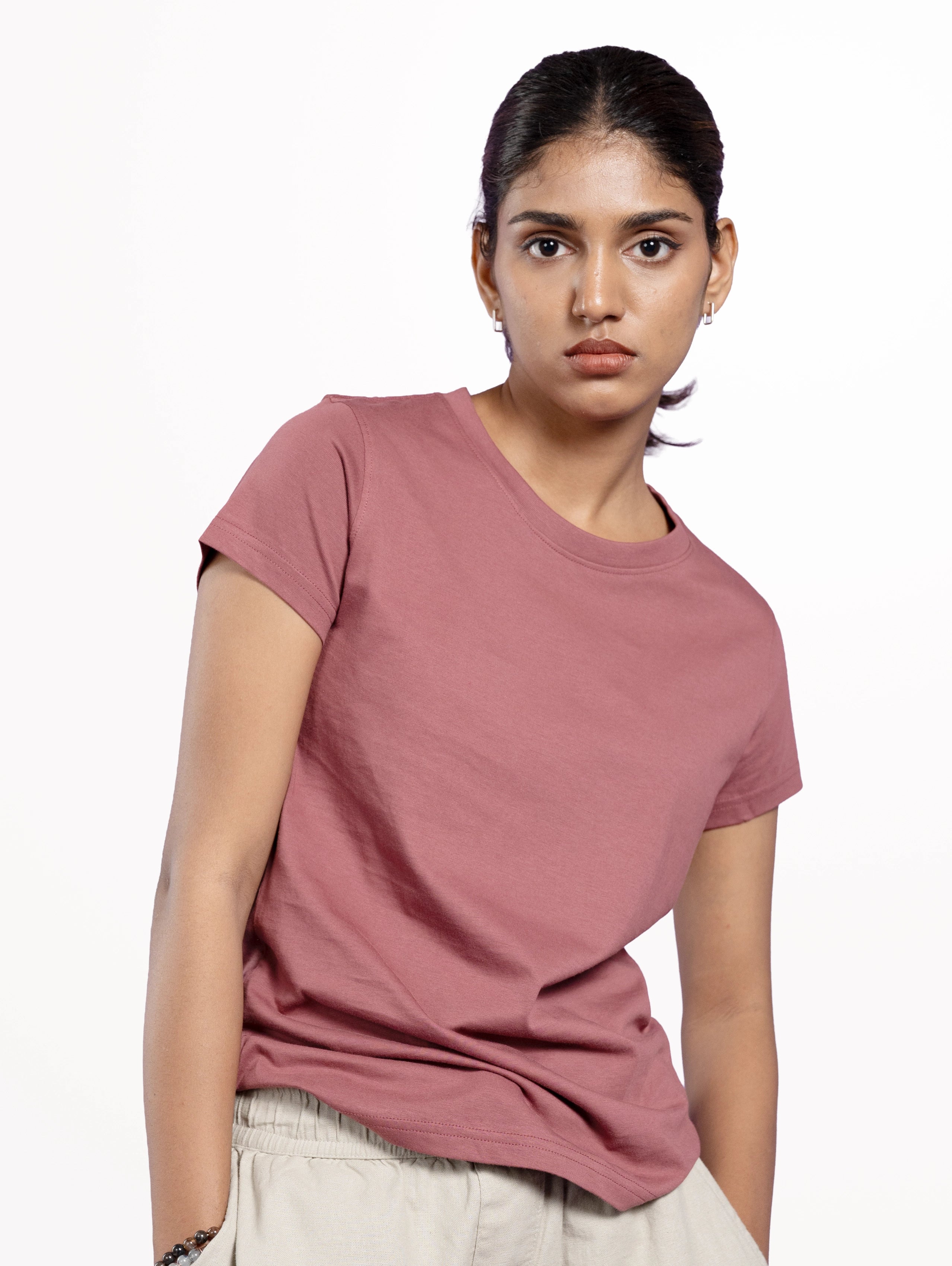 Custom Women's Cotton Regular Fit Round Neck Half Sleeve T-Shirt - Dusty Pink