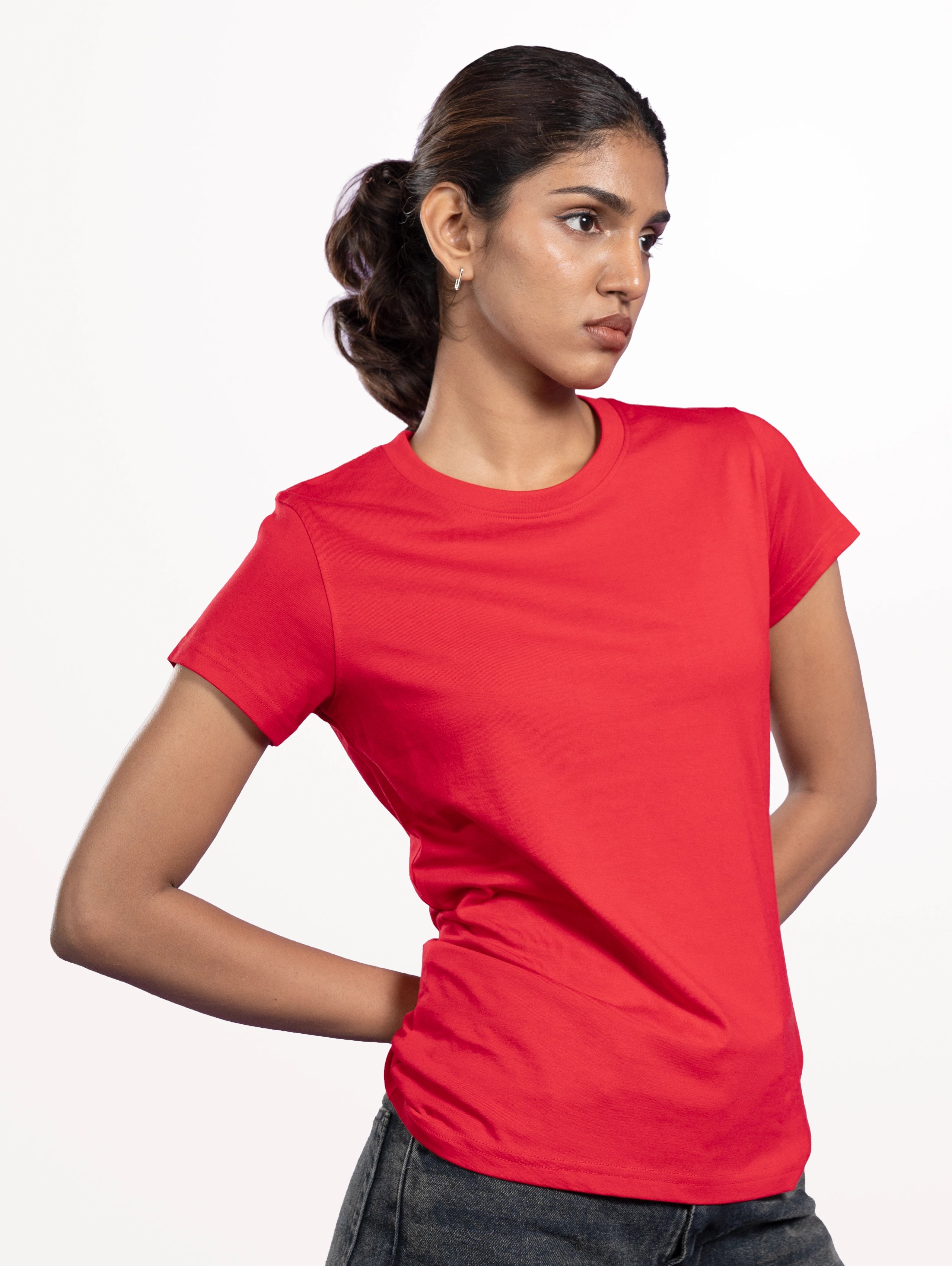 Custom Women's Cotton Regular Fit Round Neck Half Sleeve T-Shirt - Red