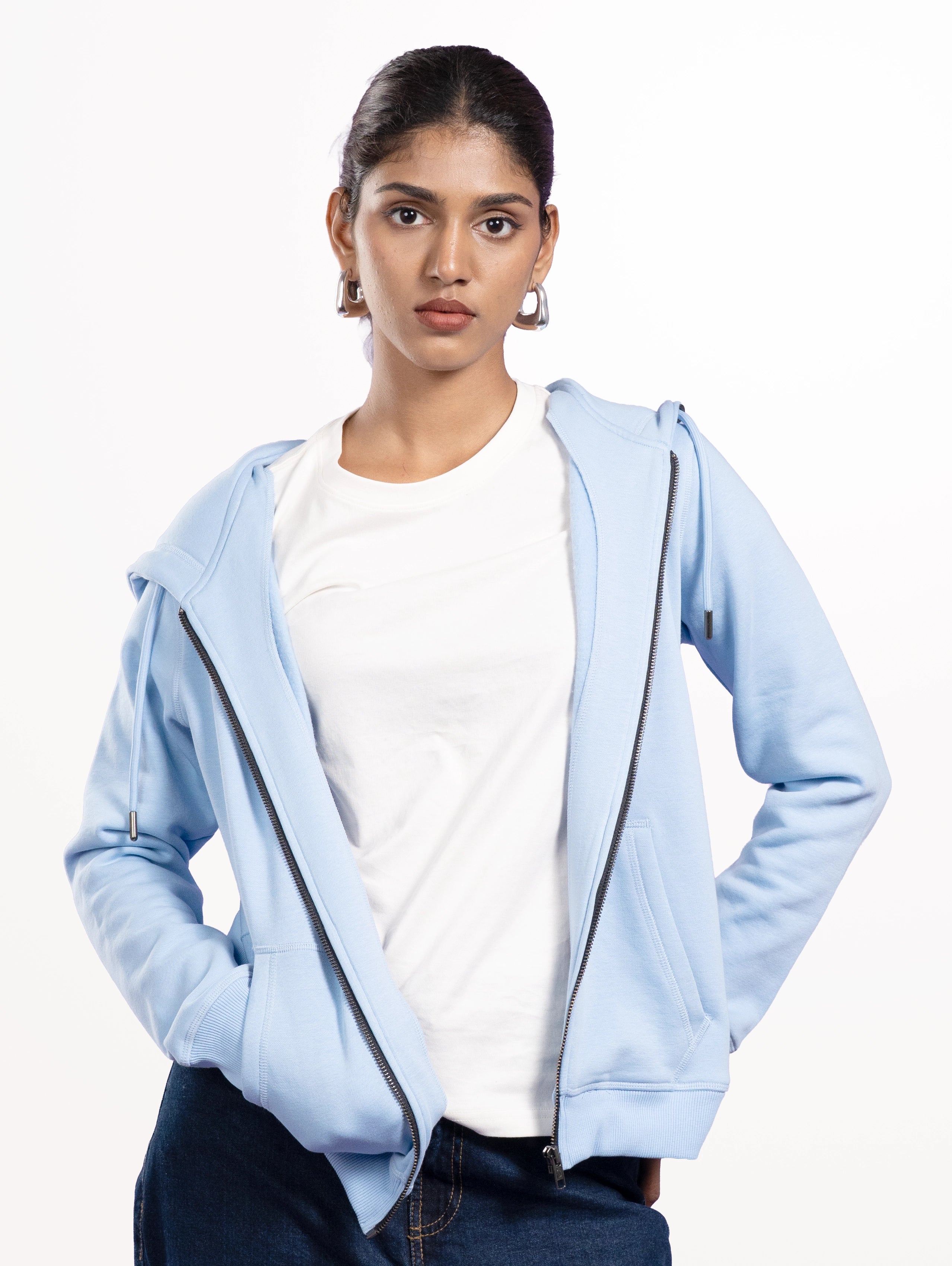 Women's Blend Zipper Hoodie - Sky Blue