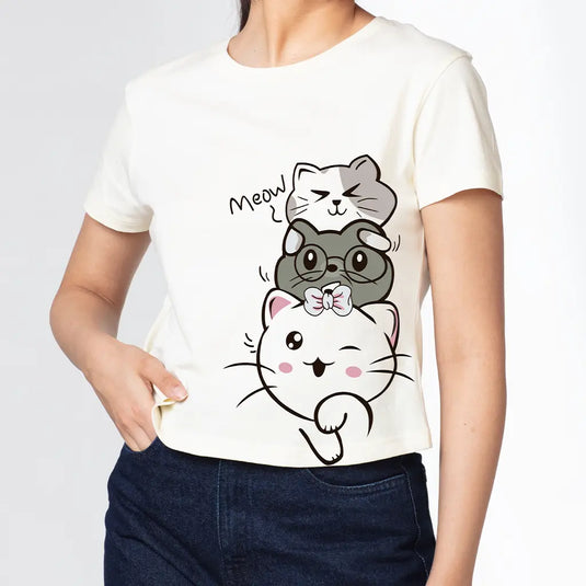 Cute Kitty Cats Graphic Printed Croptop for Women