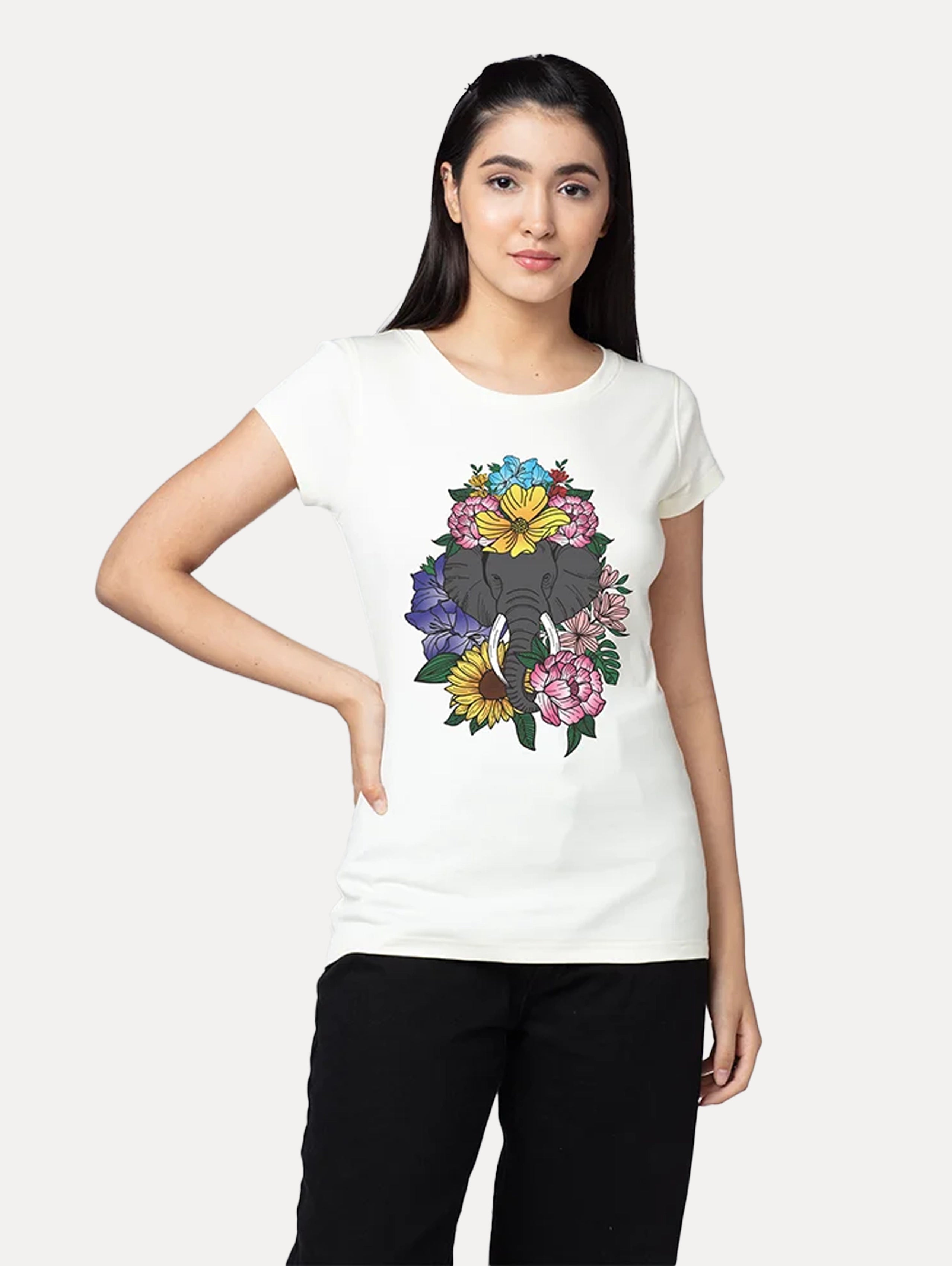 Elephant Beauty Graphic Printed T-Shirt for Women