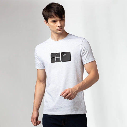 Escape Printed Men's White Cotton T-Shirt