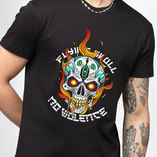 Flying Skull Men's Black Round Neck Graphic Printed T-Shirt