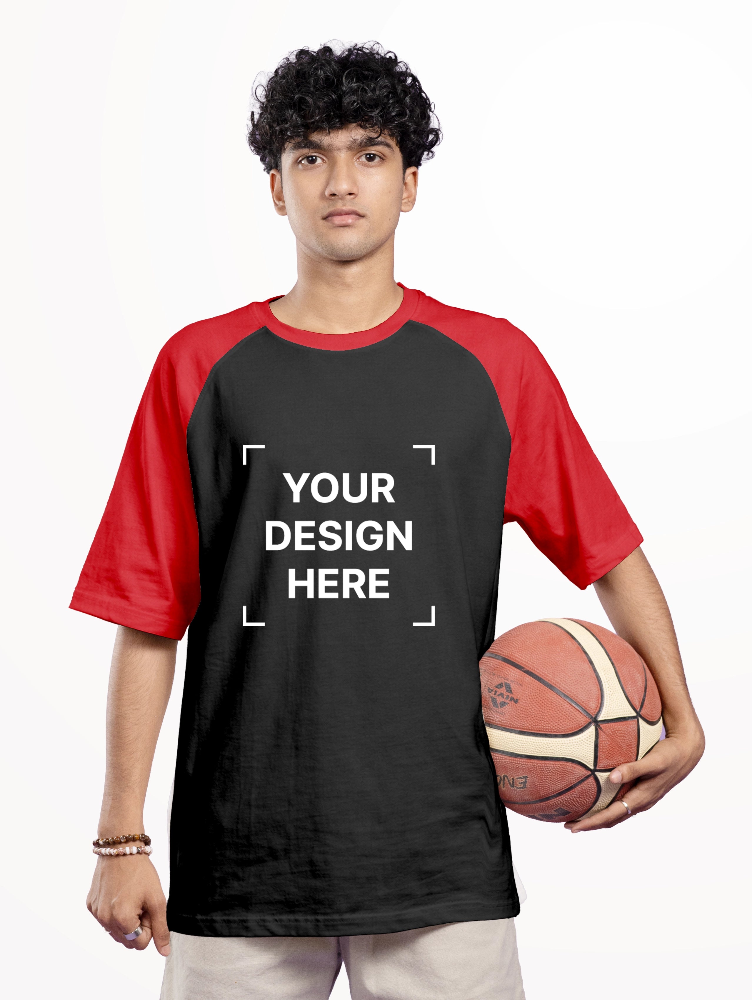 French Terry Raglan Sleeve Oversized T-Shirt - Black