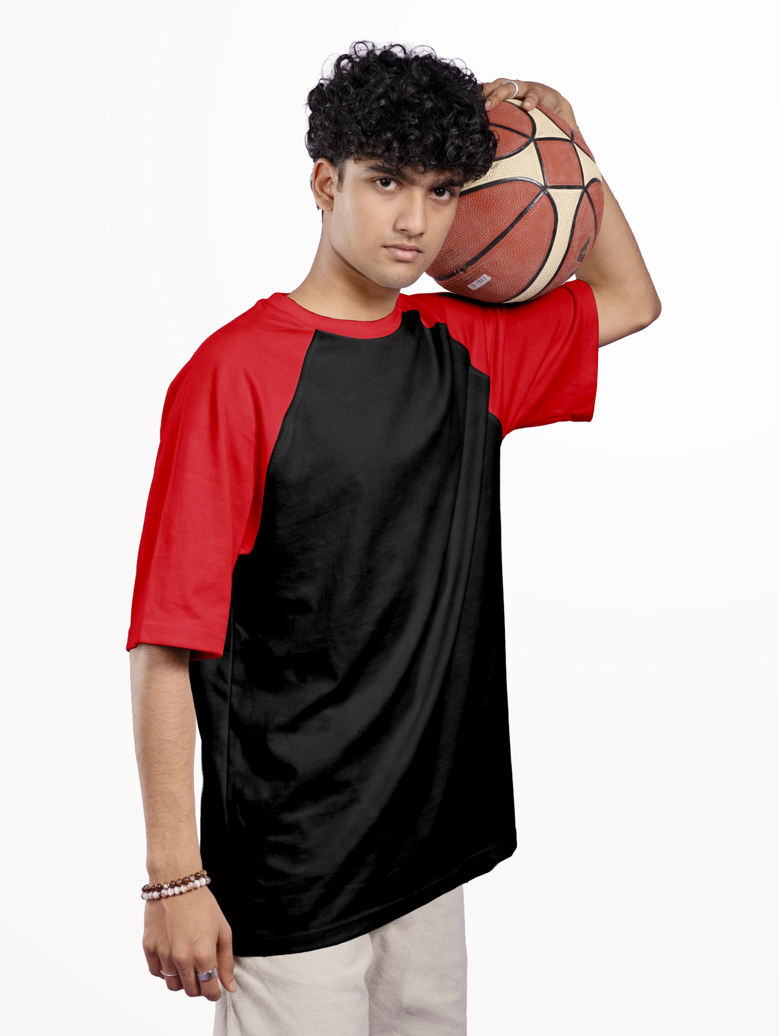 French Terry Raglan Sleeve Oversized T-Shirt - Black