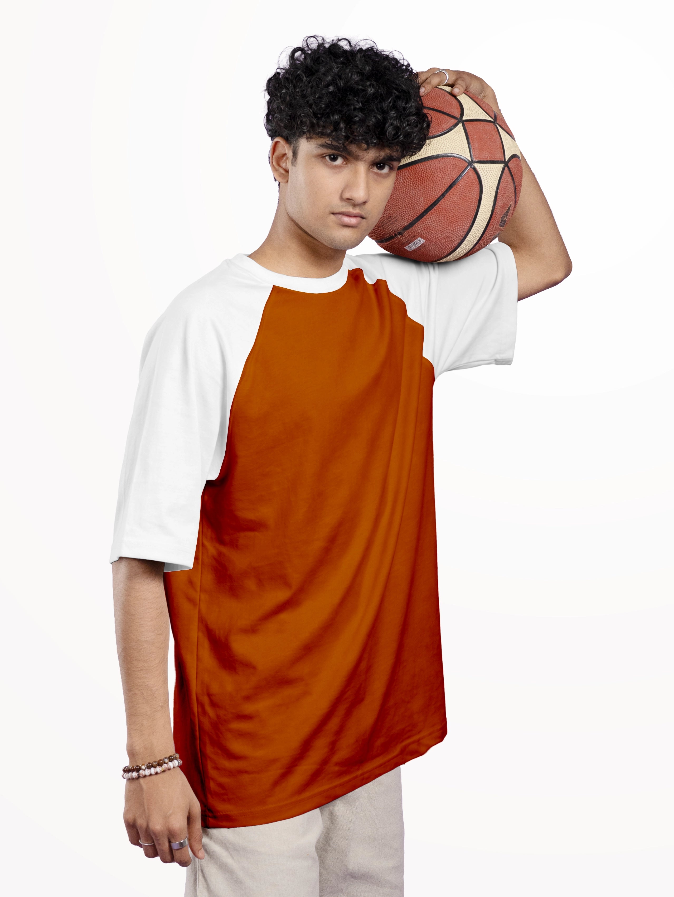 French Terry Raglan Sleeve Oversized T-Shirt - Brown