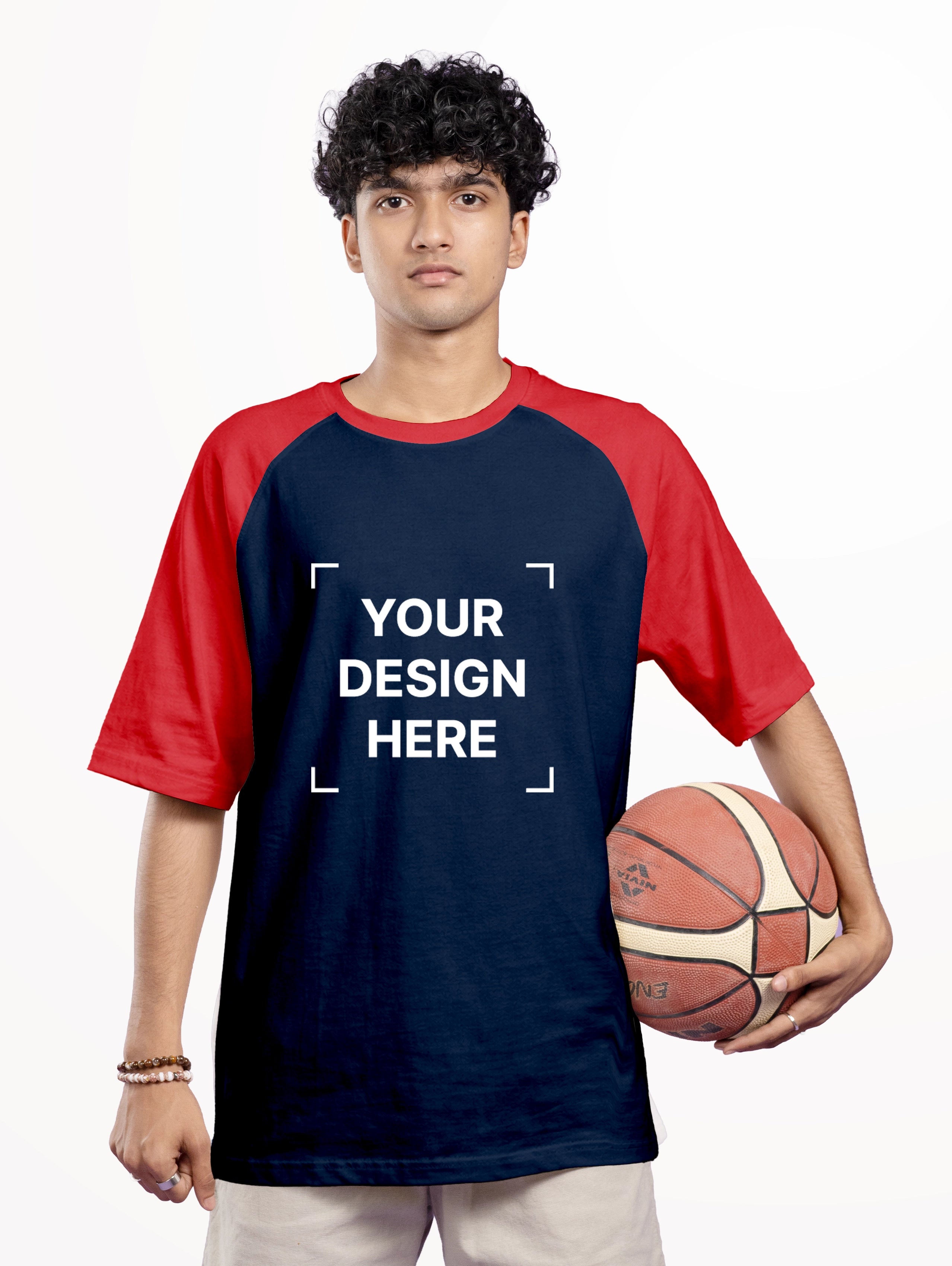 French Terry Raglan Sleeve Oversized T-Shirt - Navy