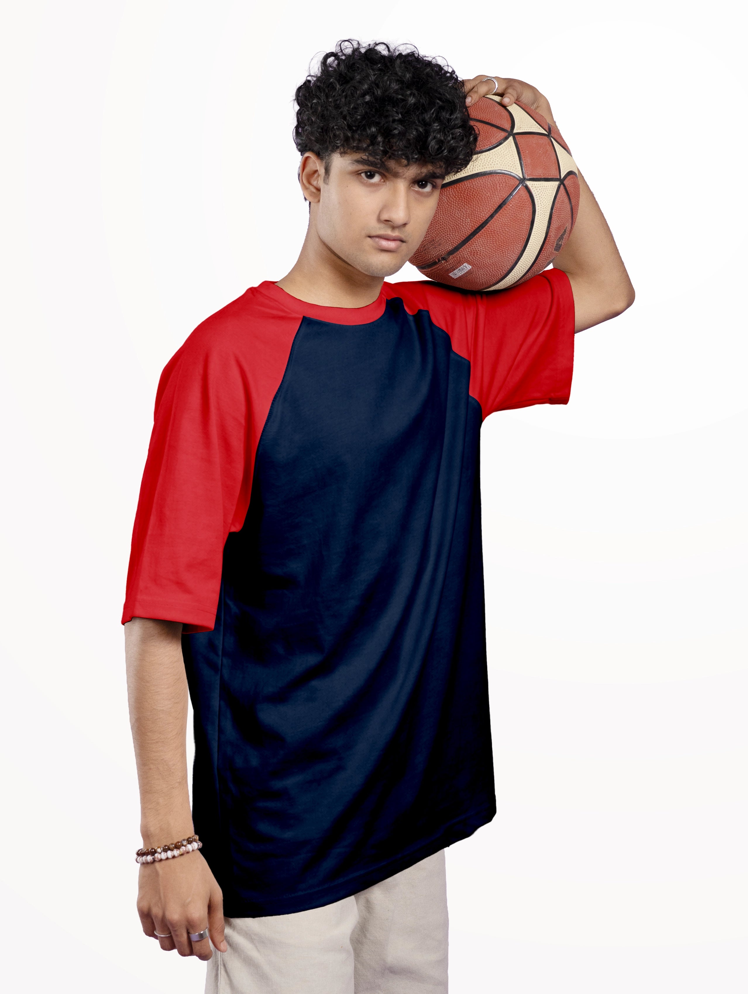 French Terry Raglan Sleeve Oversized T-Shirt - Navy