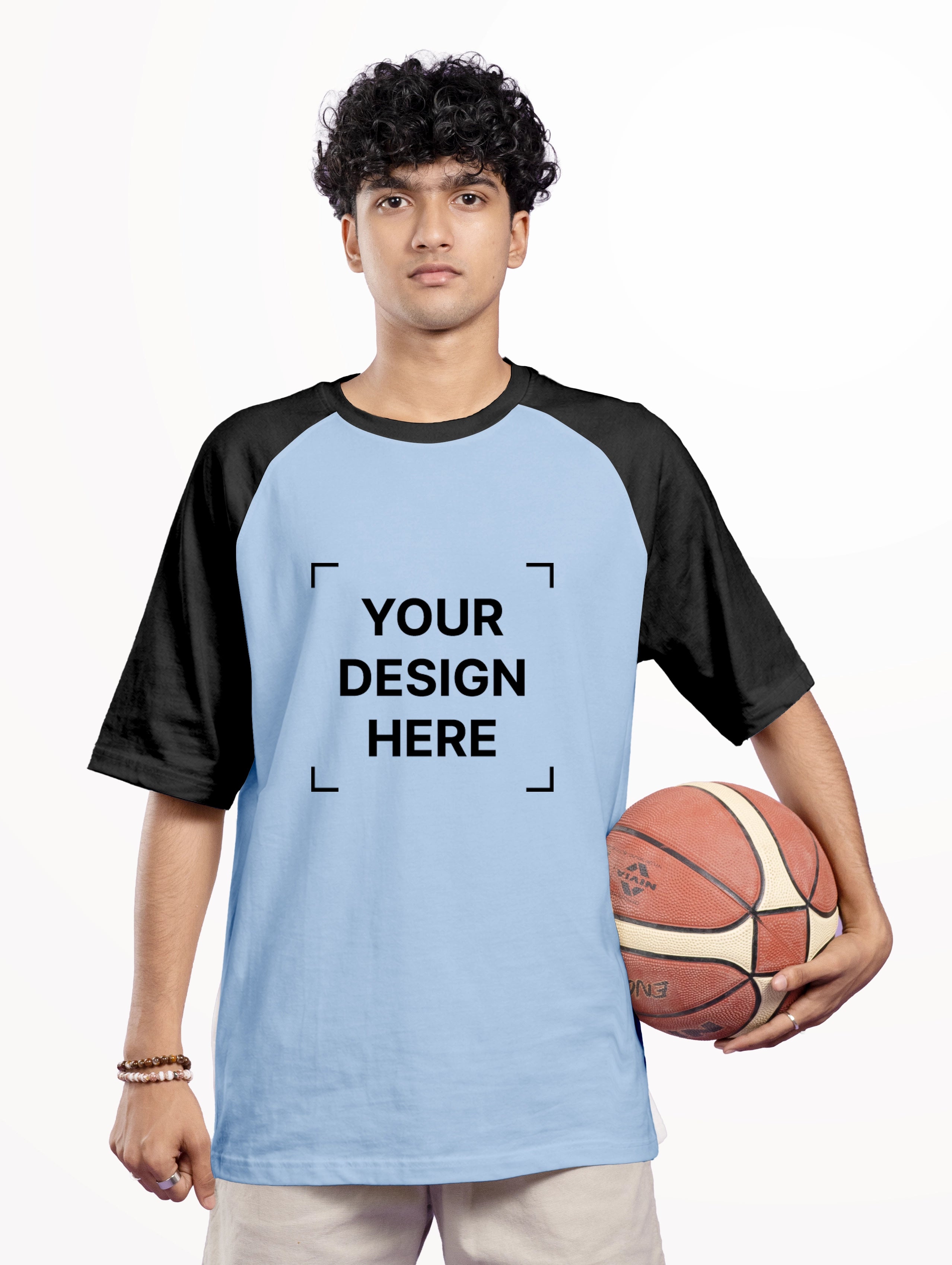 French Terry Raglan Sleeve Oversized T-Shirt - Sky Blue