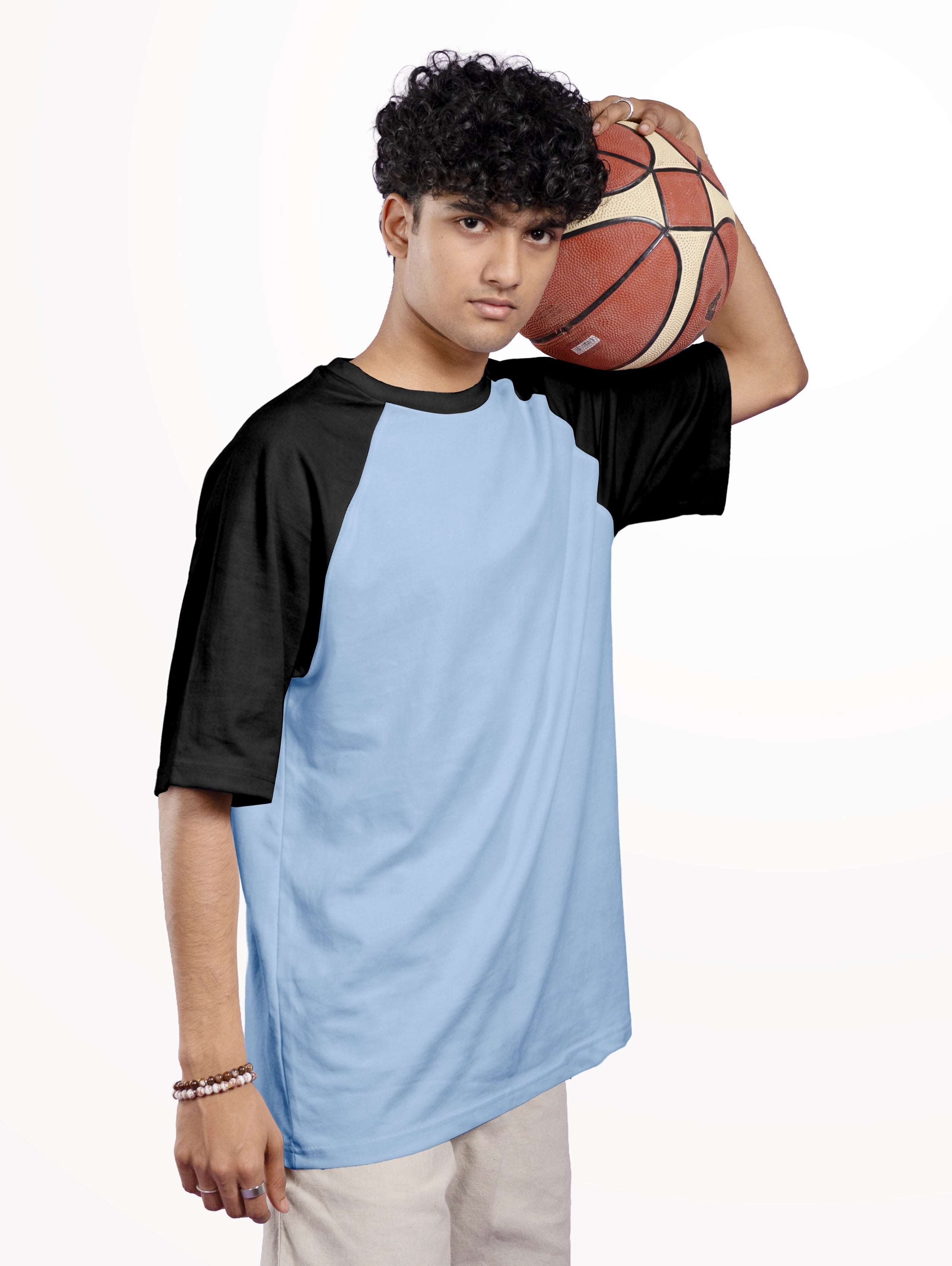 French Terry Raglan Sleeve Oversized T-Shirt - Sky Blue