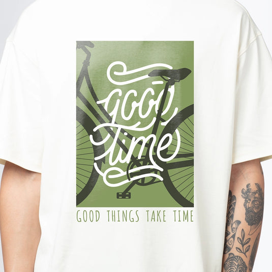 Good Time Printed Oversized White T-Shirt for Men