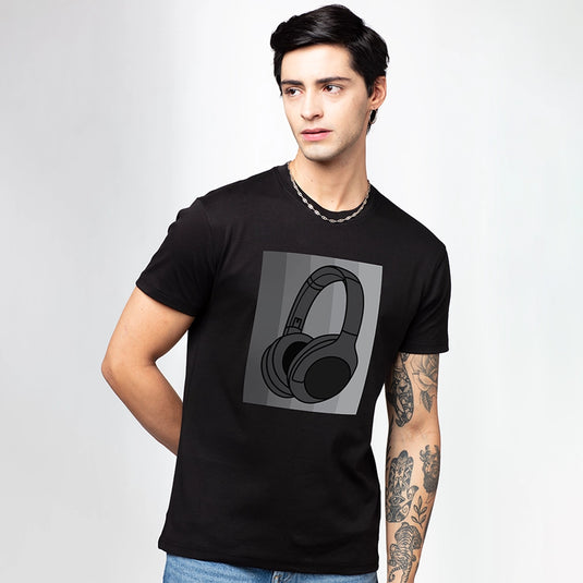 Head Phone Photo Printed Crew Neck T-Shirt for Men