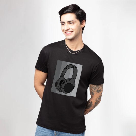 Head Phone Photo Printed Crew Neck T-Shirt for Men