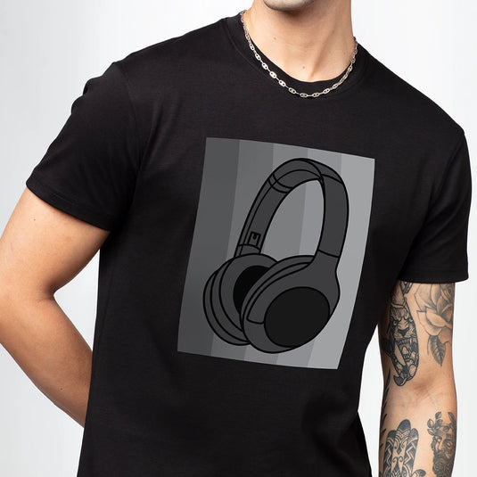 Head Phone Photo Printed Crew Neck T-Shirt for Men