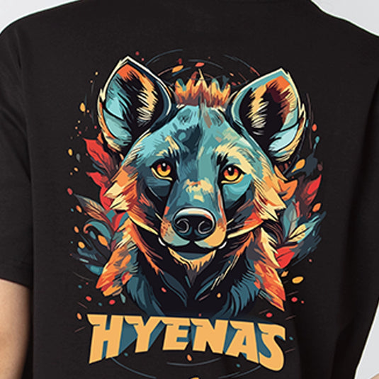 Hyenas Graphic Printed Black Oversized T-Shirt for Women