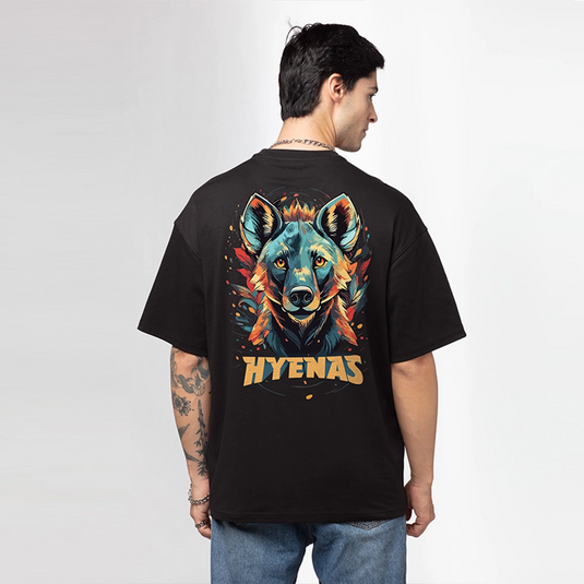 Hyena Men's Black Oversized Graphic Printed T-Shirt