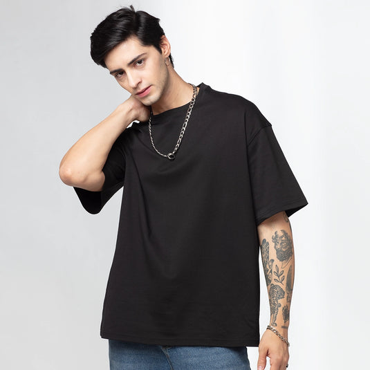 Hyena Men's Black Oversized Graphic Printed T-Shirt