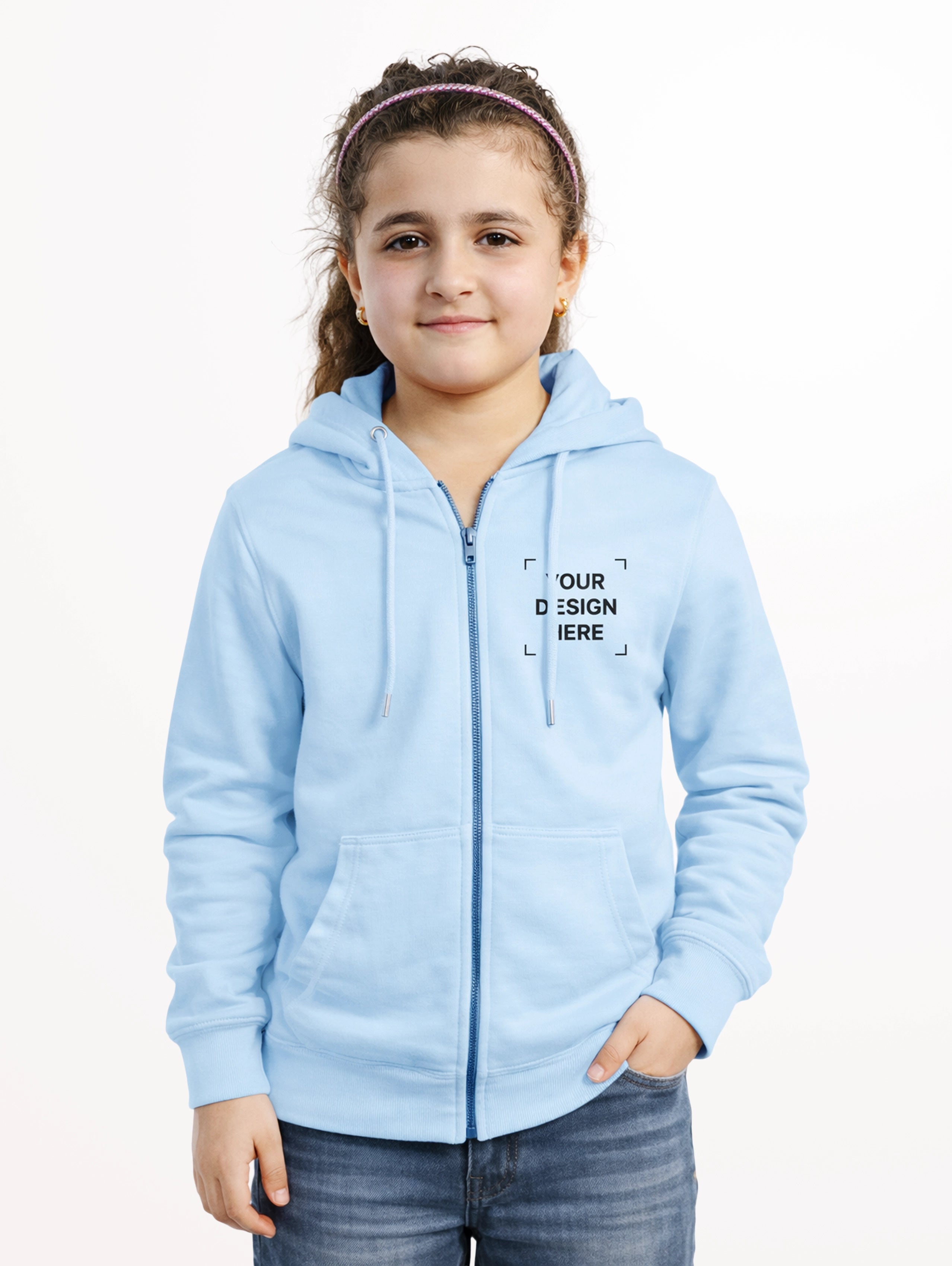 Junior's Blend Zipper Hoodie - Sky Blue