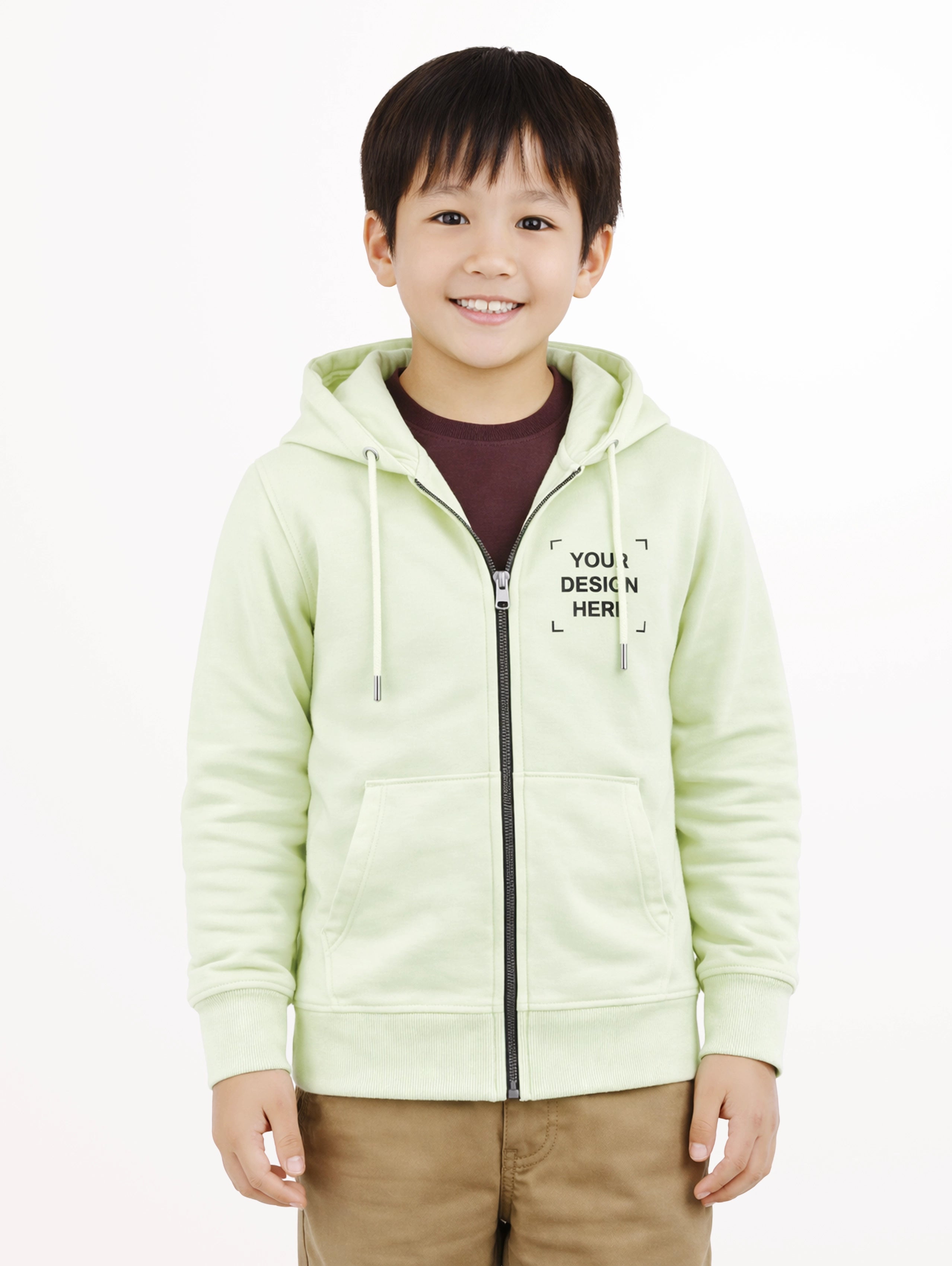 Junior's Cotton Zipper Hoodie - Light Green