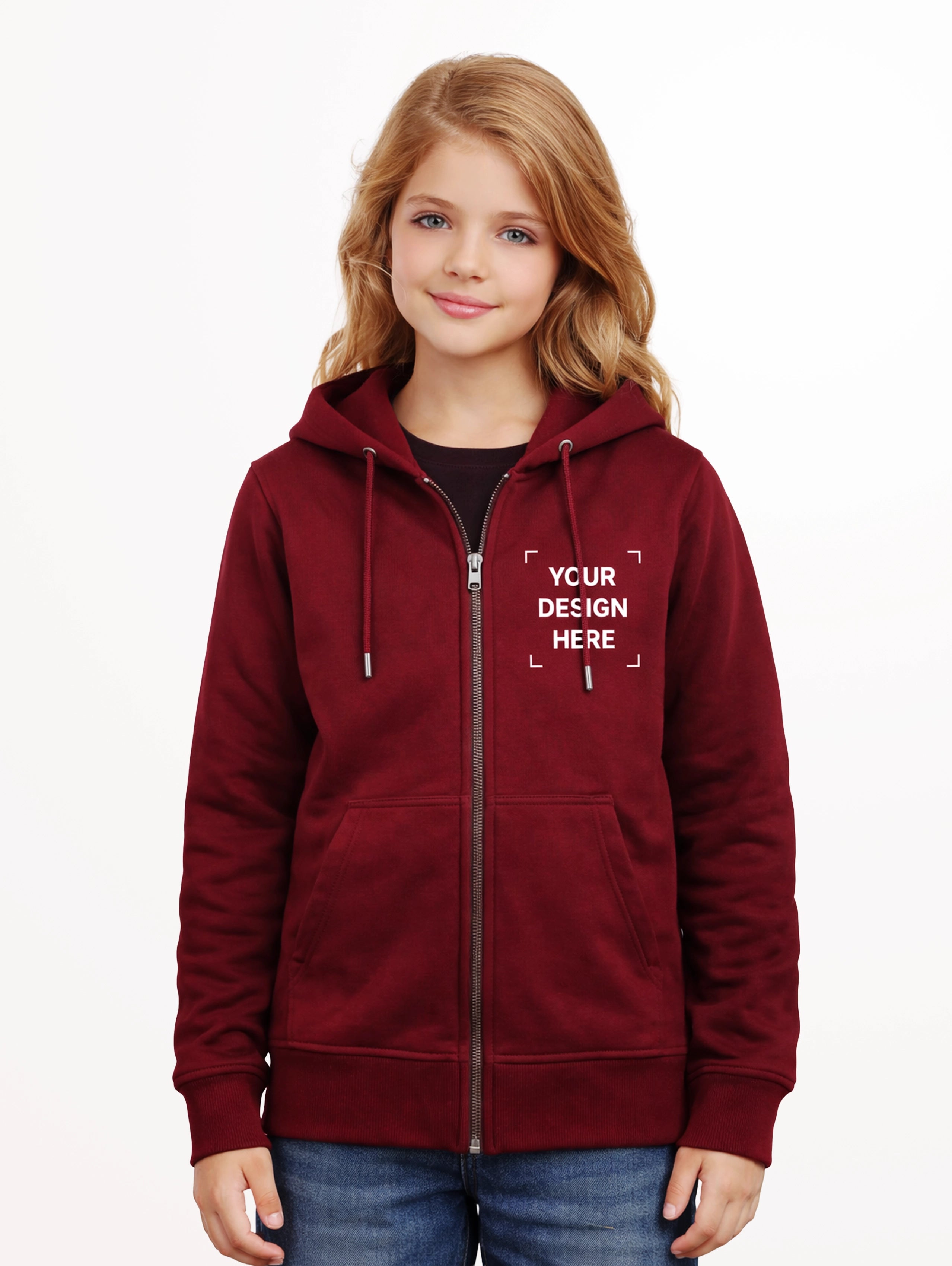 Junior's Cotton Zipper Hoodie - Maroon